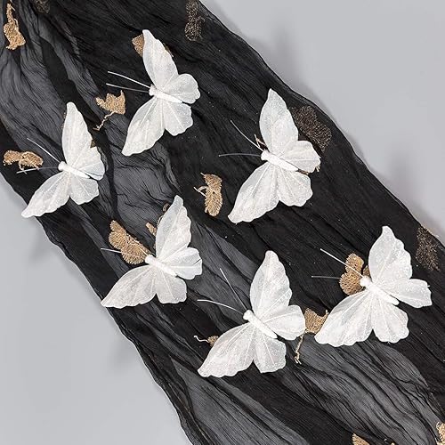 Berfutall-Plumas de mariposa falsa decoración de balcón al aire libre rústico boda casa maceta Navidad San Valentín hadas jardín suministros blanco