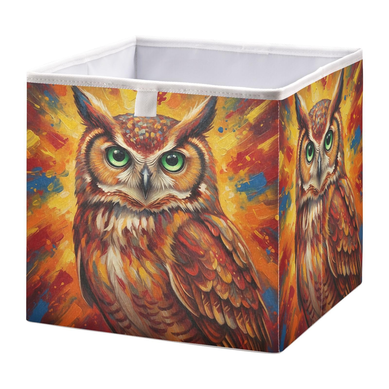 Ewusp Owl Cube Storage Boxes 28x28 cm Foldable Closet Organiser Bin Holiday Basket Baby Basket for Nursery Bedroom Office