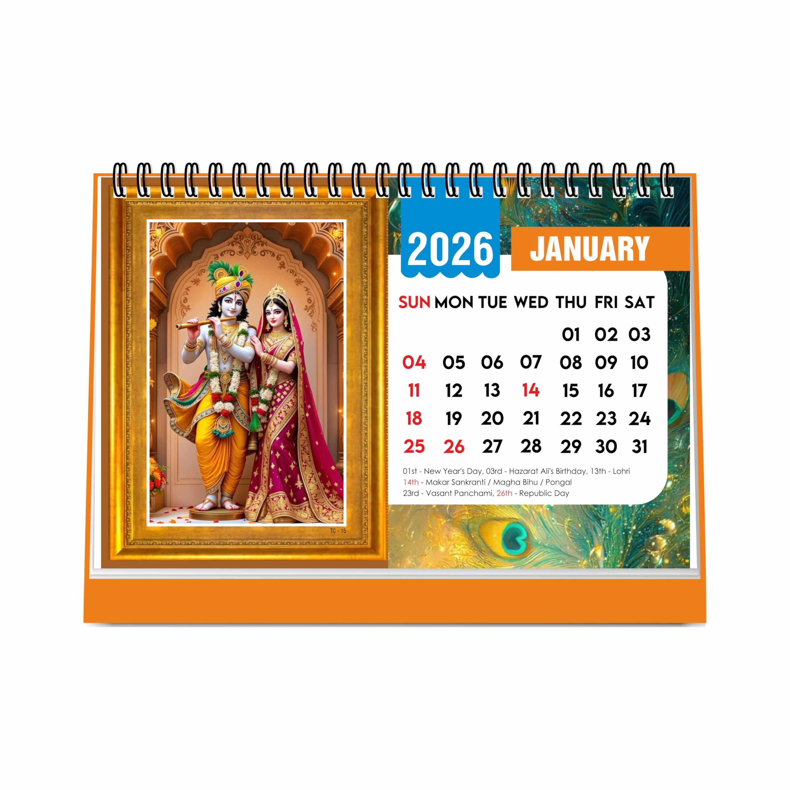 Lord Krishna Desk & Office Table Calendar 2025 Hindu God Radha Krishna 12 Monthly Pages with Thick Paper Twin-Wire Binding Table Calendar 2025 (A5 Size, 8.5" x 5.5")-image-21