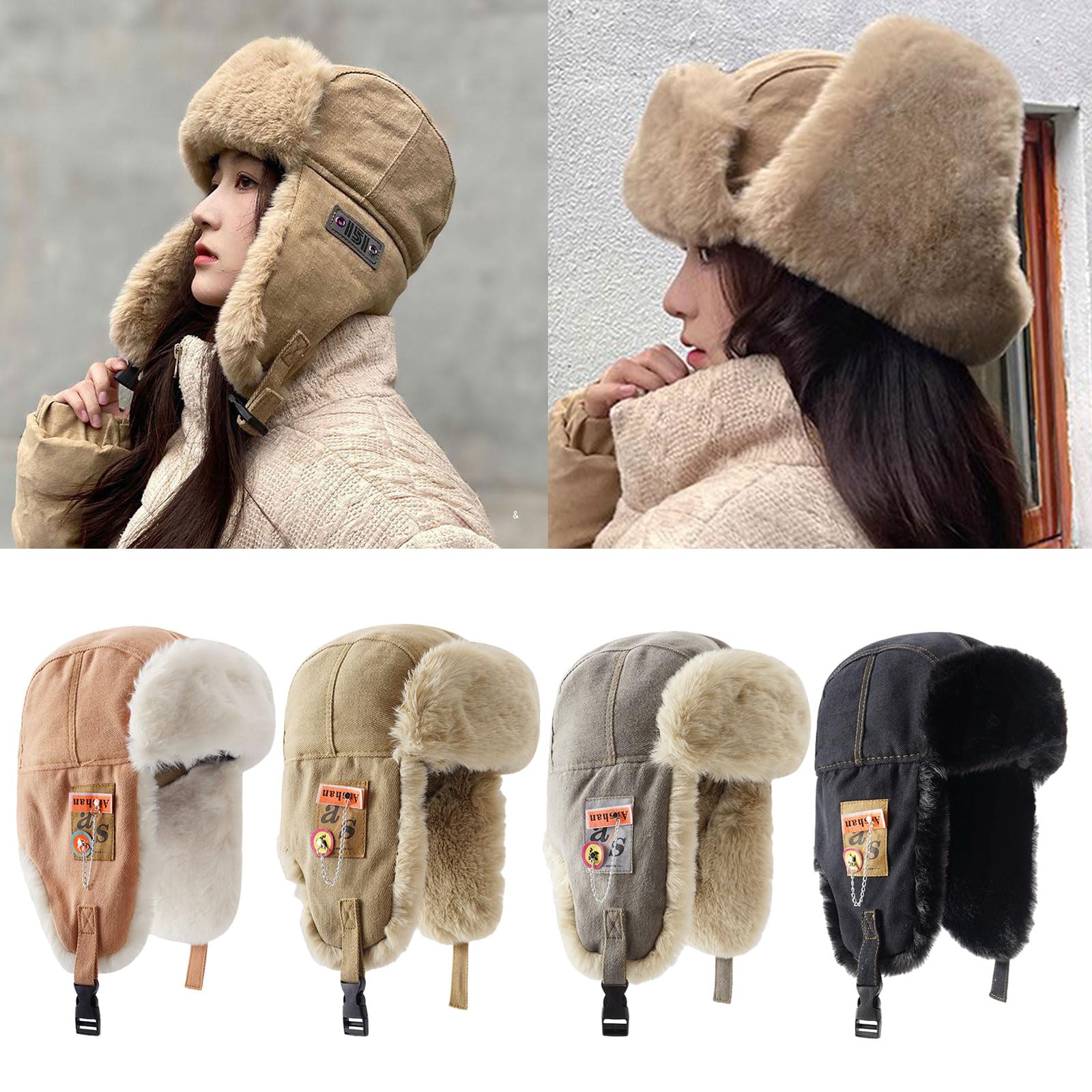 Vintage Inner Plush Trapper Hat for Teens Adult Windproof Winter Hat Thicken Earflap Hat Keep Warm Skiing Cycling Hat