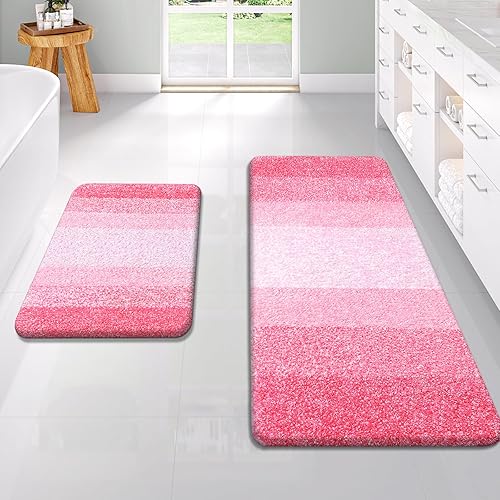 Miniatura 62 de OLANLY Juego de 2 alfombras de baño de 2 piezas, alfombras de baño de microfibra suave y absorbente y alfombra de inodoro con contorno