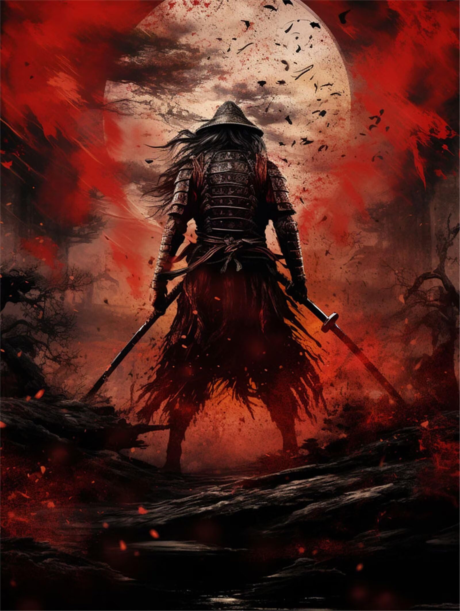 5D DIY Diamond Art Painting Kits Japanese samurai, Round Diamond Painting Pictures by Numbers Kits, Diamond Art Full Drill Diamond Dots Gem Art Paintings Crafts for Kids and Adults, Room Decor 36x48in
