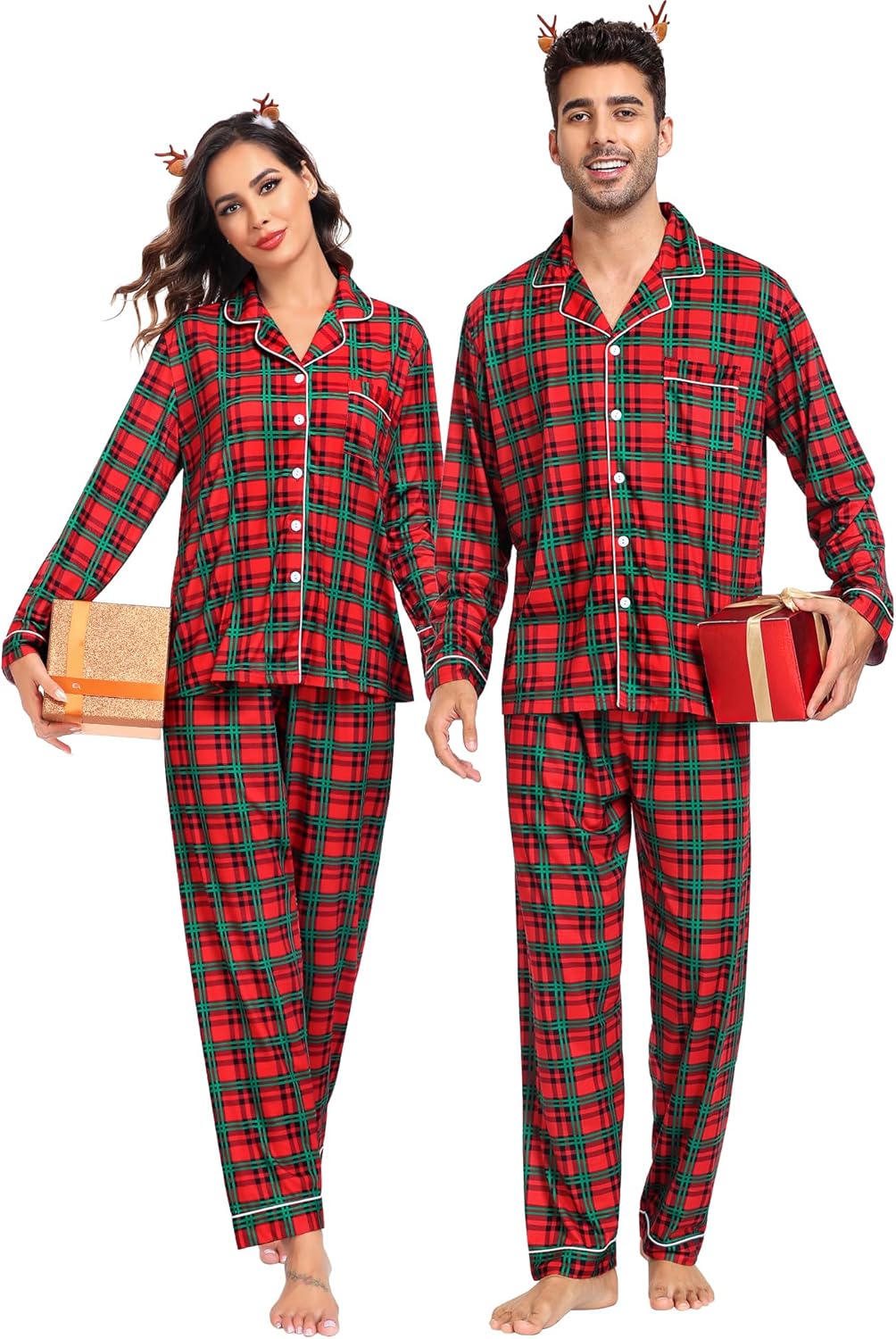 SWOMOG Family Christmas Pajamas Set Women & Men & Kids Long Sleeve Pj Set Party Sleepwear Button-Down Loungewear Set