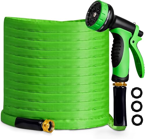 Miniatura 1 de Manguera de jardín de 50 pies, no expandible, 10 boquillas funcionales, manguera de jardín antitorceduras, manguera de agua flexible resistente de
