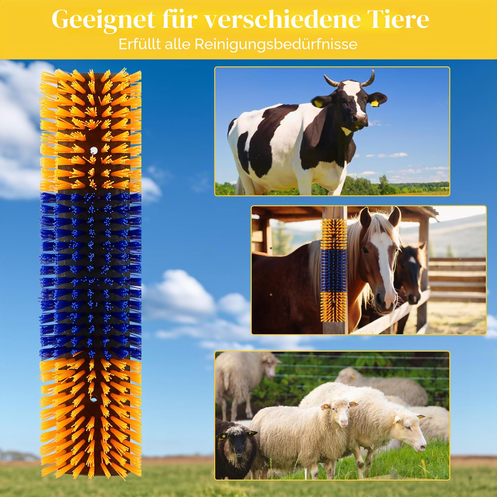 Vieh Kratzbürste 4 Pcs Massagebürsten-Set Tier-Rückenkratzbürste | Kratzbürste Für Nutztiere Halbrunde Kratzbürste für Rinder Schafe Pferde 16 Schrauben