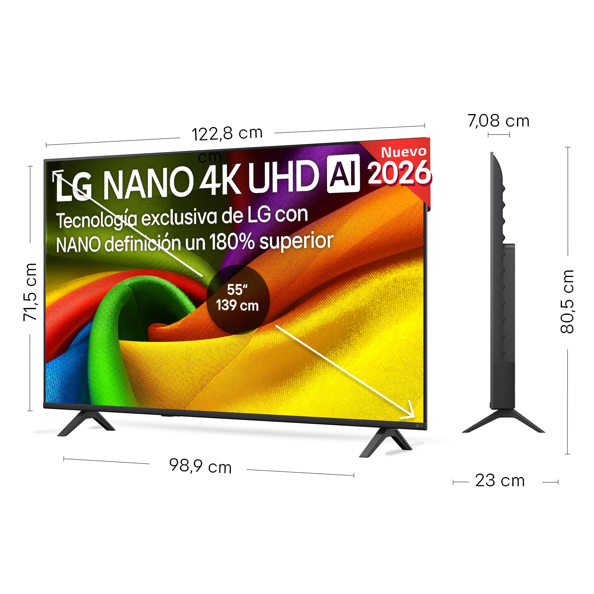 LG 55NU850B6LA - Smart TV Nano 4K UHD NU80 55 Pulgadas, Sin Reflejos al 94%, webOS 26 AI Copilot, Procesador Inteligente α7 AI Processor 4K Gen9, HDR10, 4K Super Upscaling, Dolby Digital Plus (55")