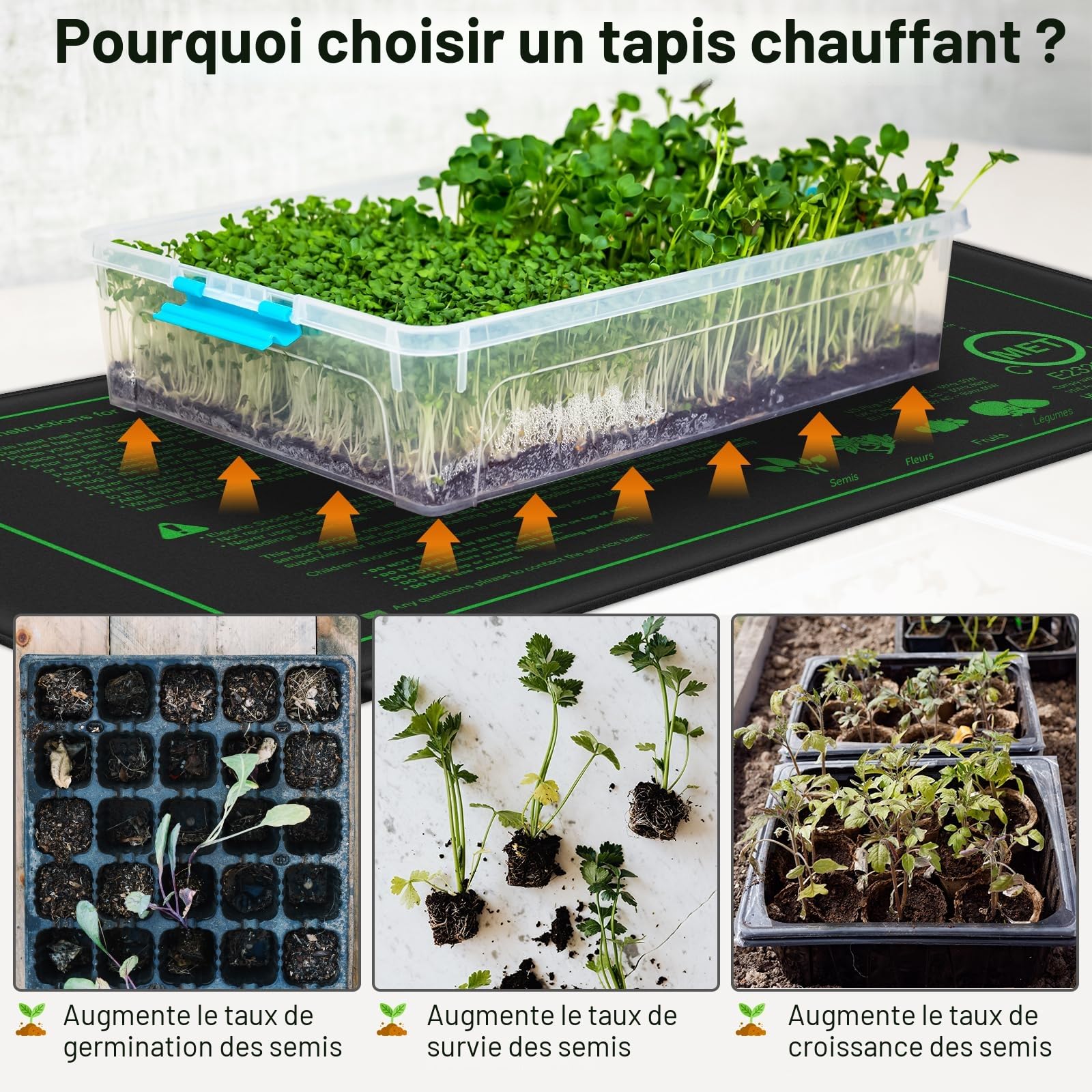 Mojimdo Tapis Chauffant pour Plantes avec Thermostat pour semis, Animaux domestiques et Reptiles,Tapis Chauffant de 50 W pour la Germination et la régulation de la température, sûr et Durable