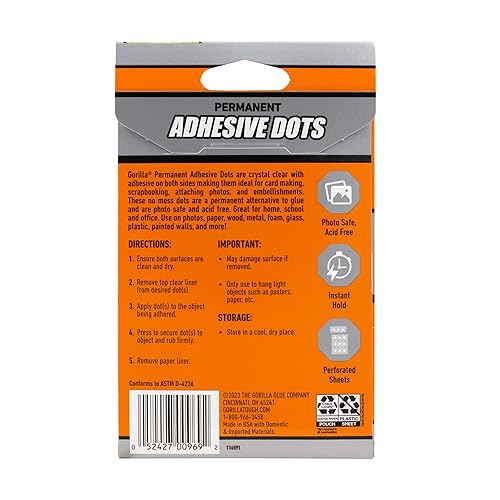 Miniatura 6 de Gorilla Puntos adhesivos permanentes, de doble cara, 150 piezas, 0.5 pulgadas de diámetro, transparente, (paquete de 3)