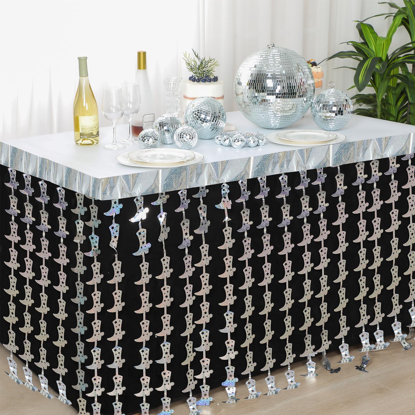 Windkream Cowgirl Bachelorette Party Decorations 2 Pack Cowgirl Boot Metallic Foil Table Cloth Decor Iridescent Bachelorette Party Supplies for