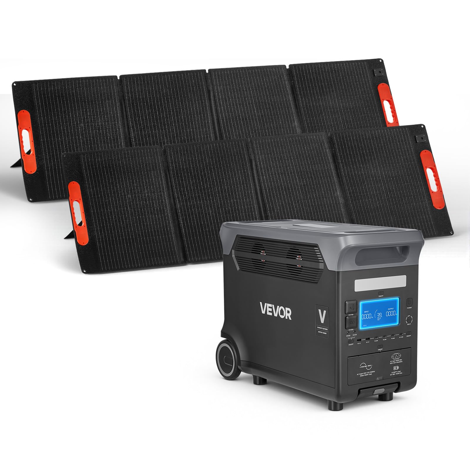 VEVOR Centrale Elettrica Portatile 2 Pannelli Solari da 200 W Stazione Elettrica, Kit di Generatore Solare 3000 W Batteria Backup LiFePO4 3072 Wh con 13 Porte di Uscita per Campeggio Viaggio Camper