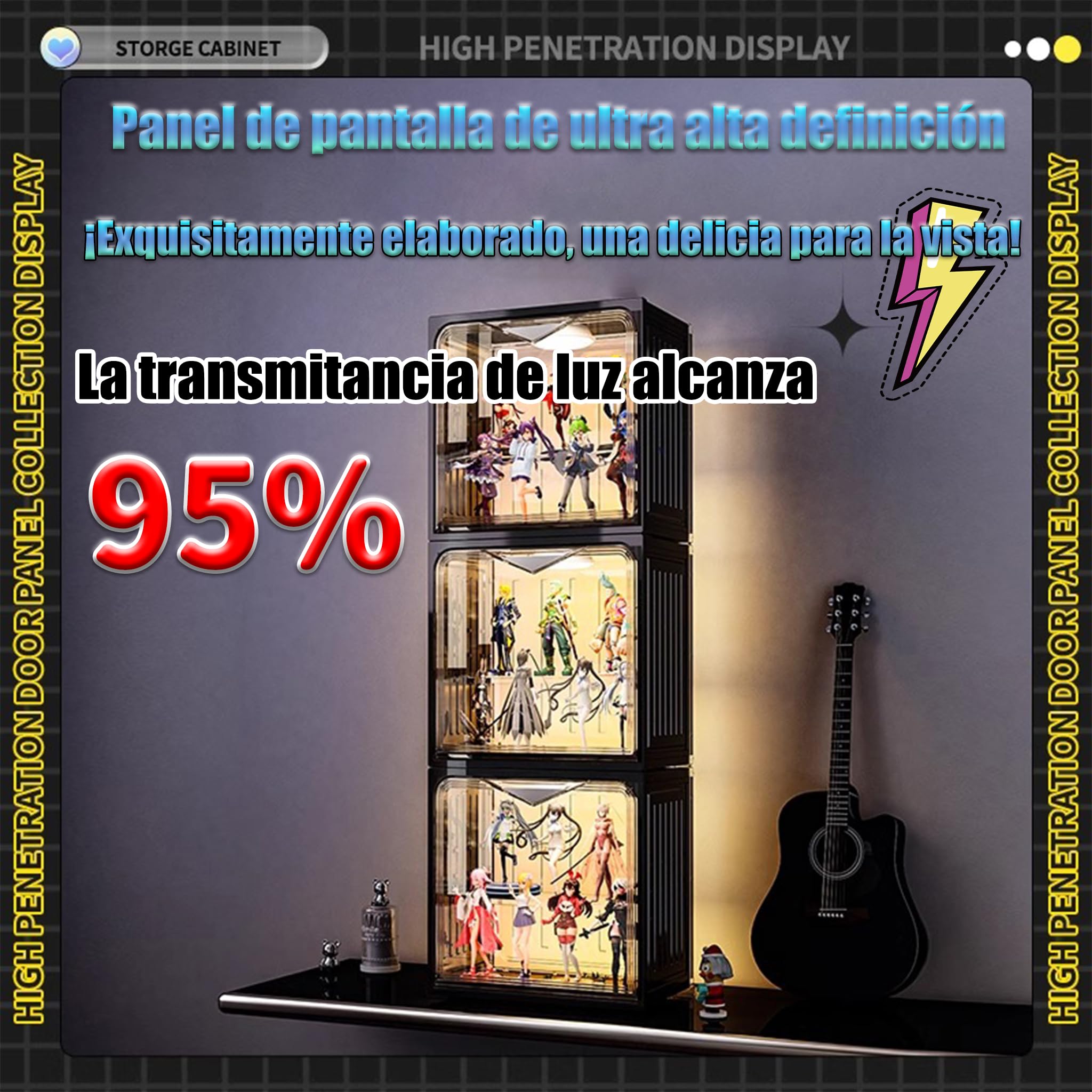 Vitrina para Figuras,Vitrina Expositora para Colecciones con Luz,[2capa/Puerta De Interruptor MagnéTico/Resistente Al Agua Y Al Polvo] para Modelos,Figuras, Coleccionables,ColeccióN De Vinos