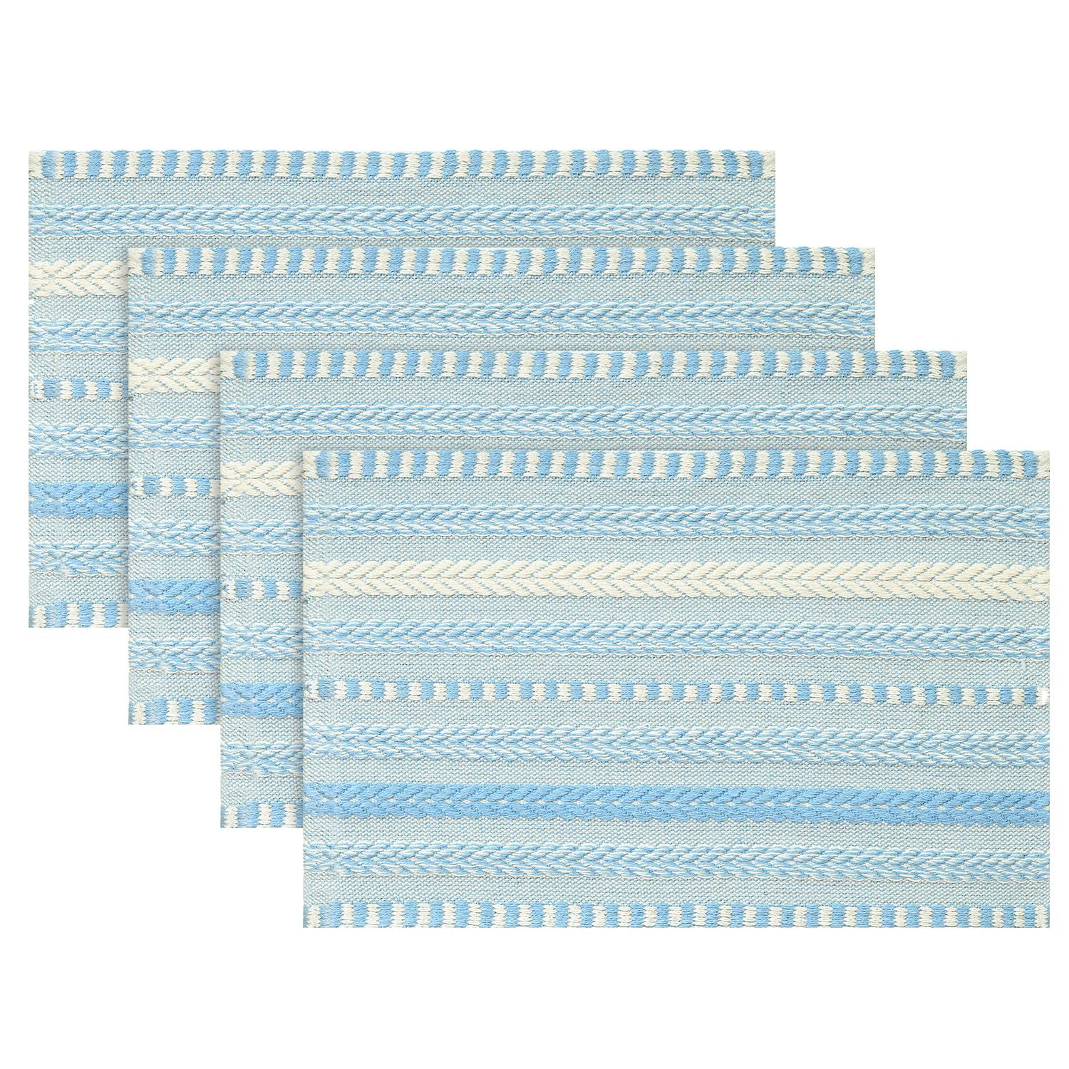 Photo 1 of Artoid Mode Sky Blue Farmhouse Woven Braided Stripe Placemats Set of 4,12x18 Inch Seasonal Holiday Table Mats Party Kitchen Dining Decoration