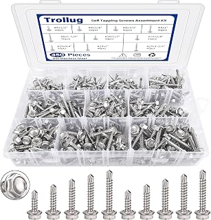 Trollug 450PCS 410 Stainless Steel Self Tapping Drilling Screws #8 #10 Hex Head Sheet Metal Screws Assortment Kit 1/2"-1-1/4"