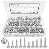 450PCS Self Tapping Screws for Metal, 410 Stainless Steel Self Drilling Screws #8#10 Hex Head Sheet Metal Screws Assortment Kits, Length 1/2