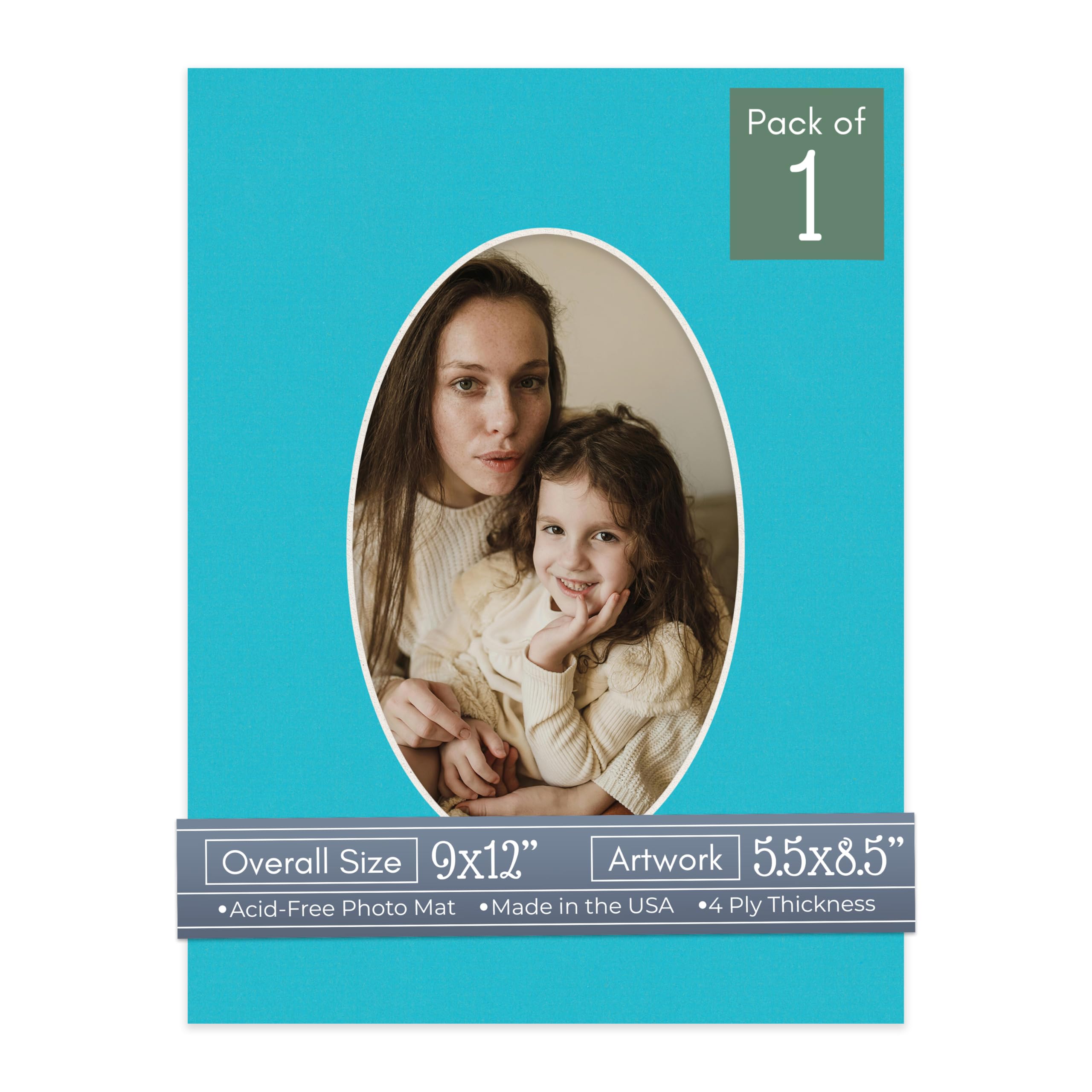 CountryArtHouse Aquamarine Blue Acid Free 9x12 Oval Picture Frame Mat with White Core Bevel Cut for 5.5x8.5 Pictures - Fits 9x12 Frame - Pack of 1 Matboard Show Kit with Acid Free Backing & Clear Bag-image-24