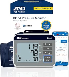 A&D Medical Precision Check BP Monitor, Home Use with Bluetooth UA-810CNBLE Wide-Range Cuff (8.6-16.5"), 2 Users, Backlit LCD, Illuminated Buttons, iOS & Android Compatible, AC Adapter & Carrying Bag