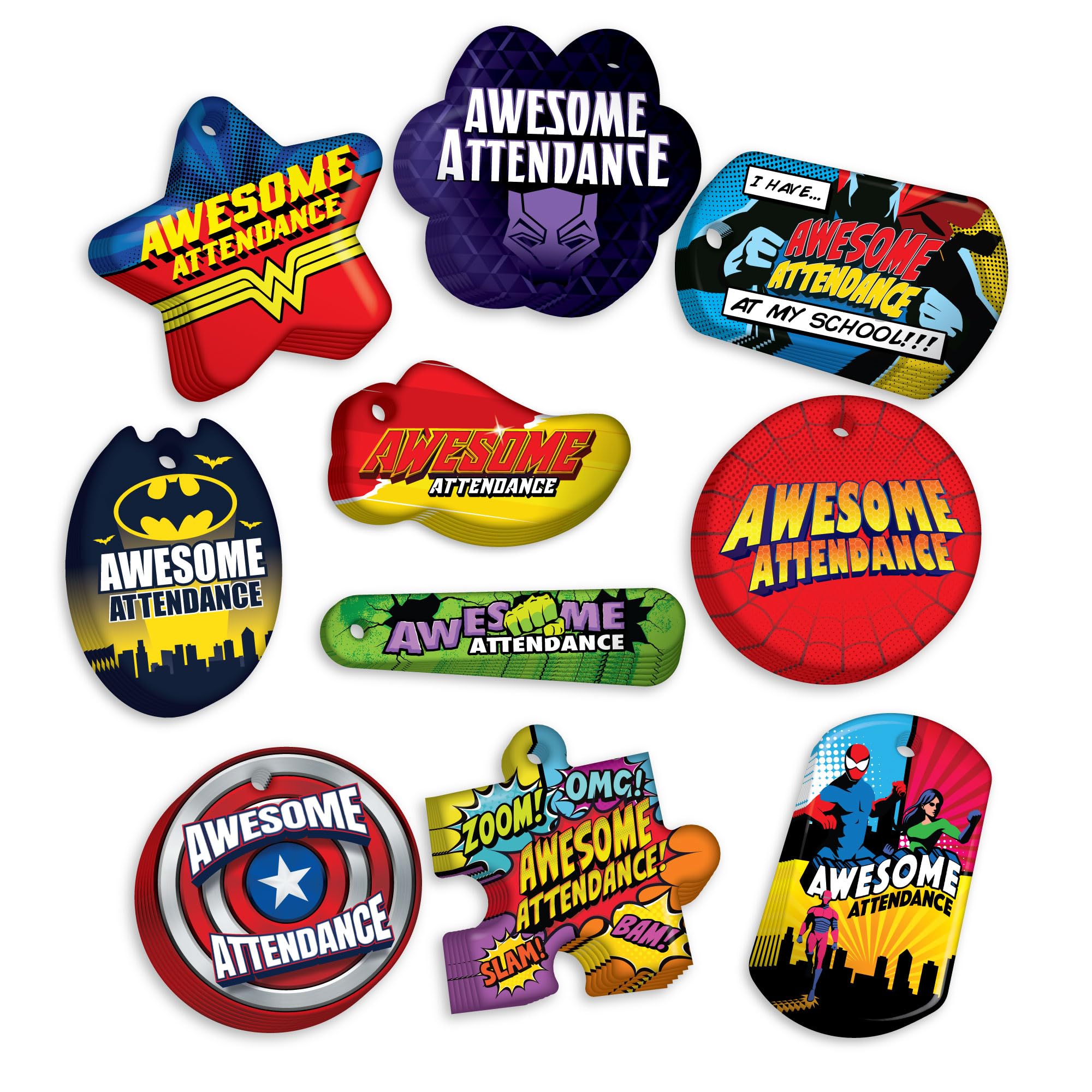 Brag Tags Awesome Attendance Heroes Value Pack to Improve Student School & Classroom Attendance: 500 Tags (50 Tags for Each Design)