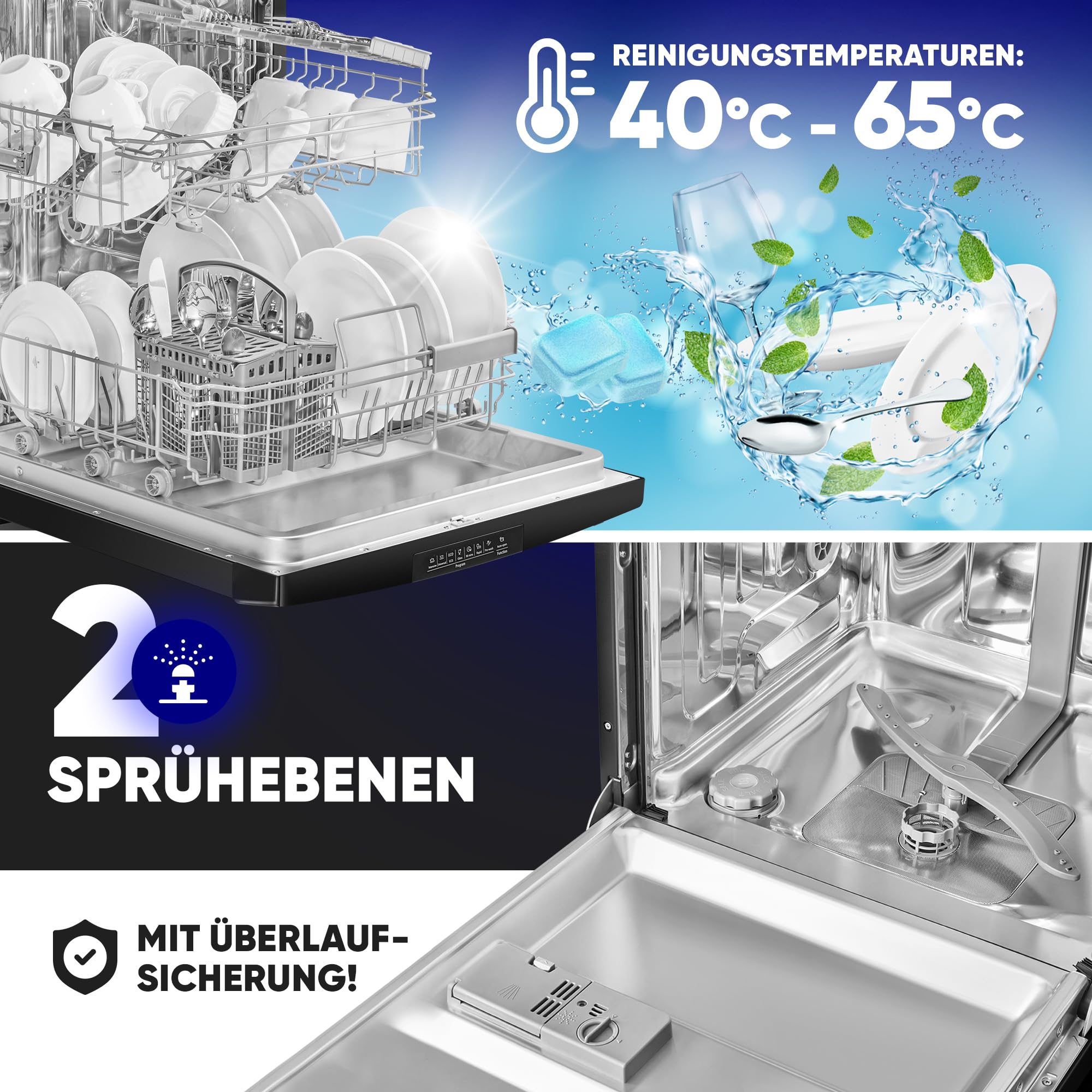 Bomann Geschirrspüler 60 cm 14 Maßgedecke Stand Unterbau 7 Programme 2 Sprühebenen Startvorwahl GSP 7419 schwarz
