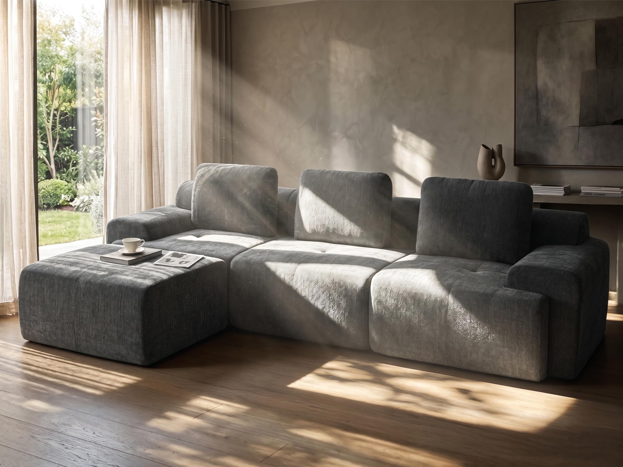 122" L Shaped Oversized Boneless Couch, Comfort Cloud Sectional Couches for Living Room, Modular Sofa High Back &amp; Extra Deep Seat, No Assembly, Soft Chenille (Dark Grey, 122 inch-L shaped（3+1）)