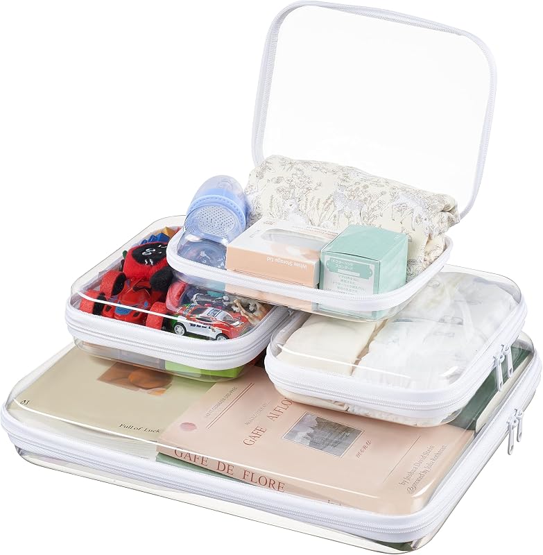 Necessaire transparente com zíper e estrutura rígida WELPIRT, XXL + 3M, conjunto com 4 peças