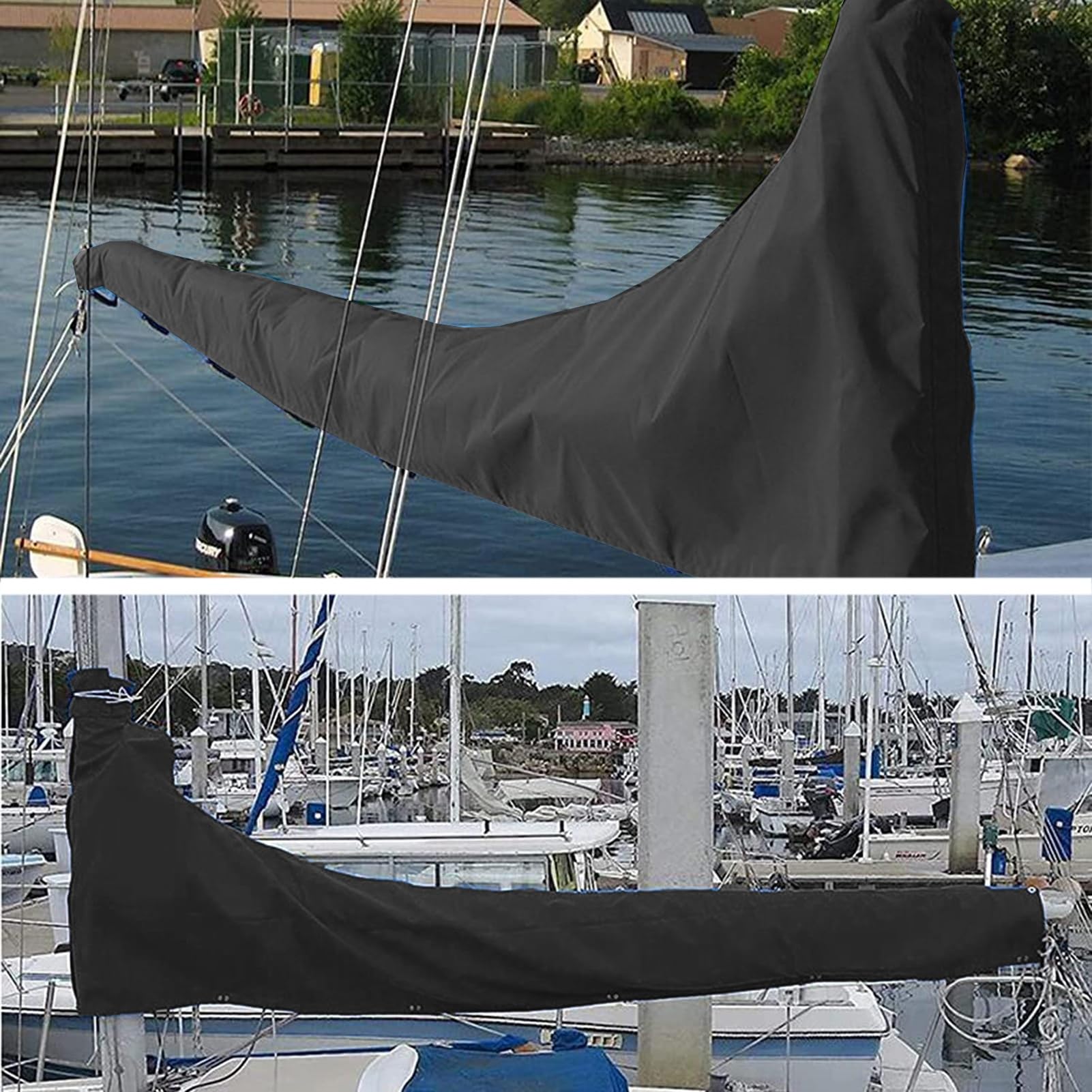 Copertura boma randa 420D, copertura impermeabile barca a vela, copertura protettiva pioggia e neve, per barca a vela da 8''-13'' (nero)(8-9ft)