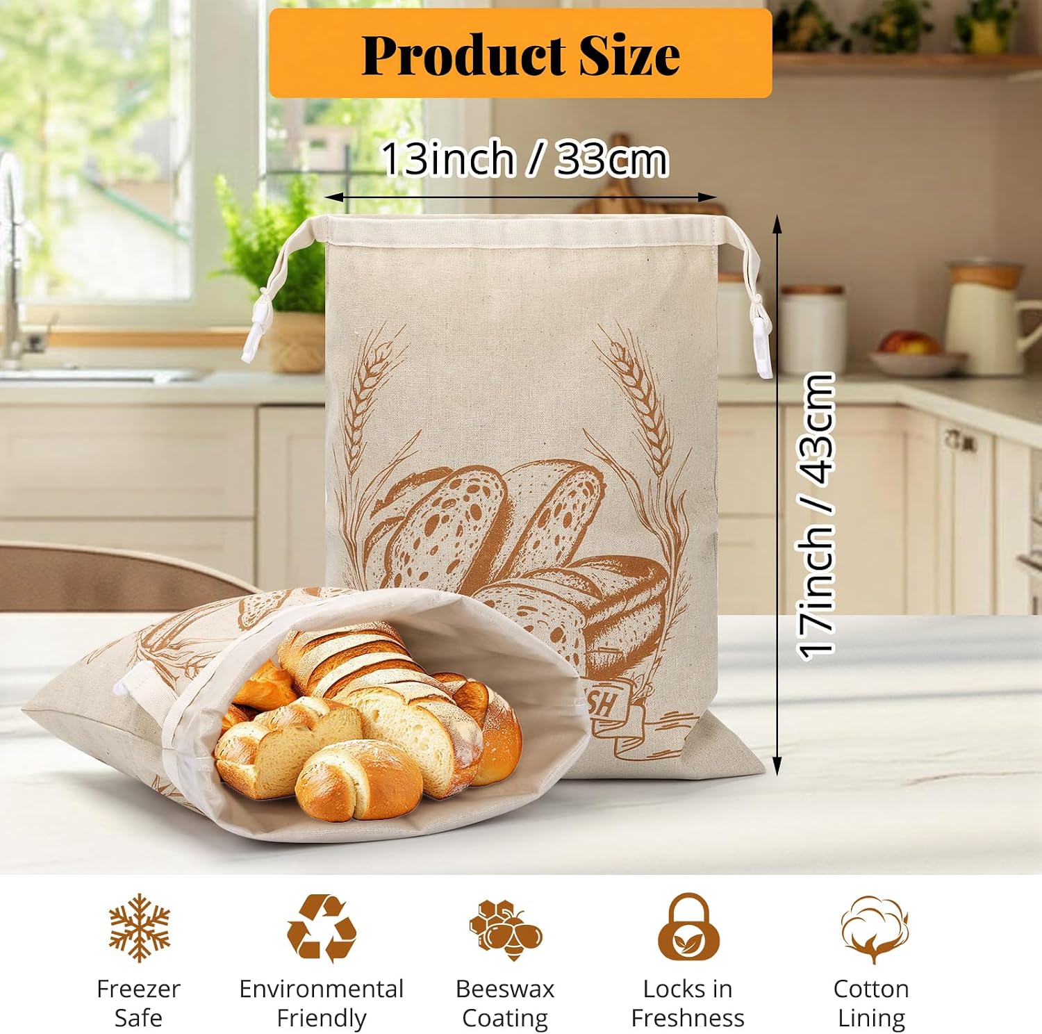 Homelove 2 Pack Bread Bags for Sourdough Homemade Bread - Reusable Organic Linen Bag Cotton Lining Sourdough Natural Bread Storage Bag, Keep Fresh and Upgraded XLarge Capacity Portable image 2