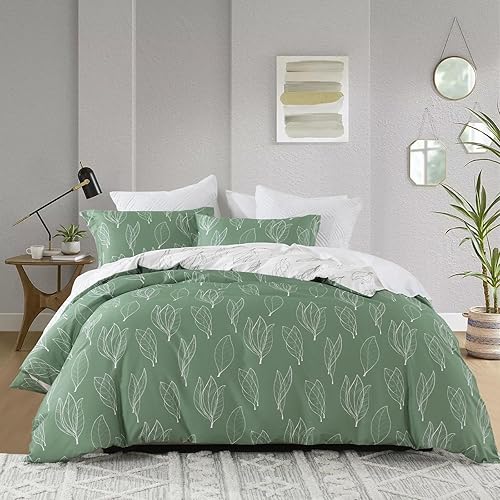 Miniatura 7 de EWlinens Funda de edredón floral tamaño King, funda de ropa de cama con ramas color marrón topo, juego de ropa de cama de algodón de 3 piezas con