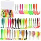 Soft Fishing Lures Set with Tackle Box, 6.5cm/8cm Paddle Tail Swimbaits, 60PCS Soft Plastic Baits with Curly Tails, Freshwater Fishing Lures for Bass, Trout, and More