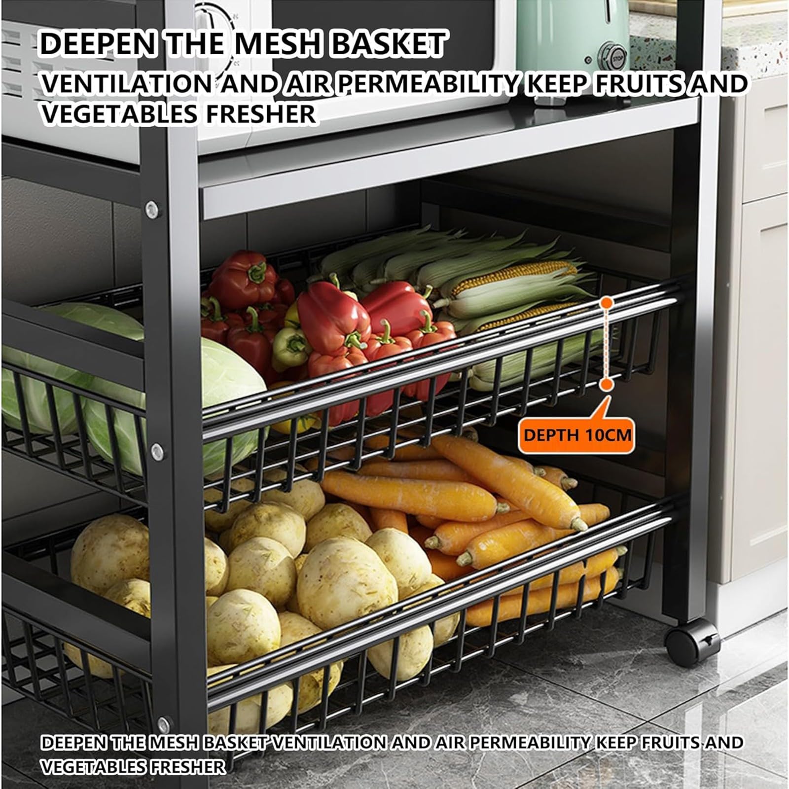 Estante de almacenamiento de metal, carrito ajustable de cuatro capas resistente con ruedas, organizador multifunción para cocina, sala de estar, dormitorio