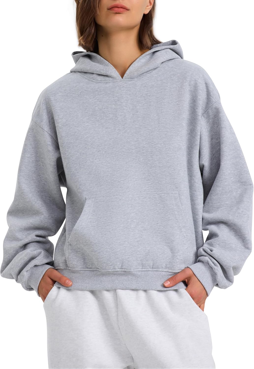 PrettyGuide Women's Oversized Hoodie Fleece Cropped Sweatshirt Long Sleeve Lightweight Pullover with Pocket - Image 2