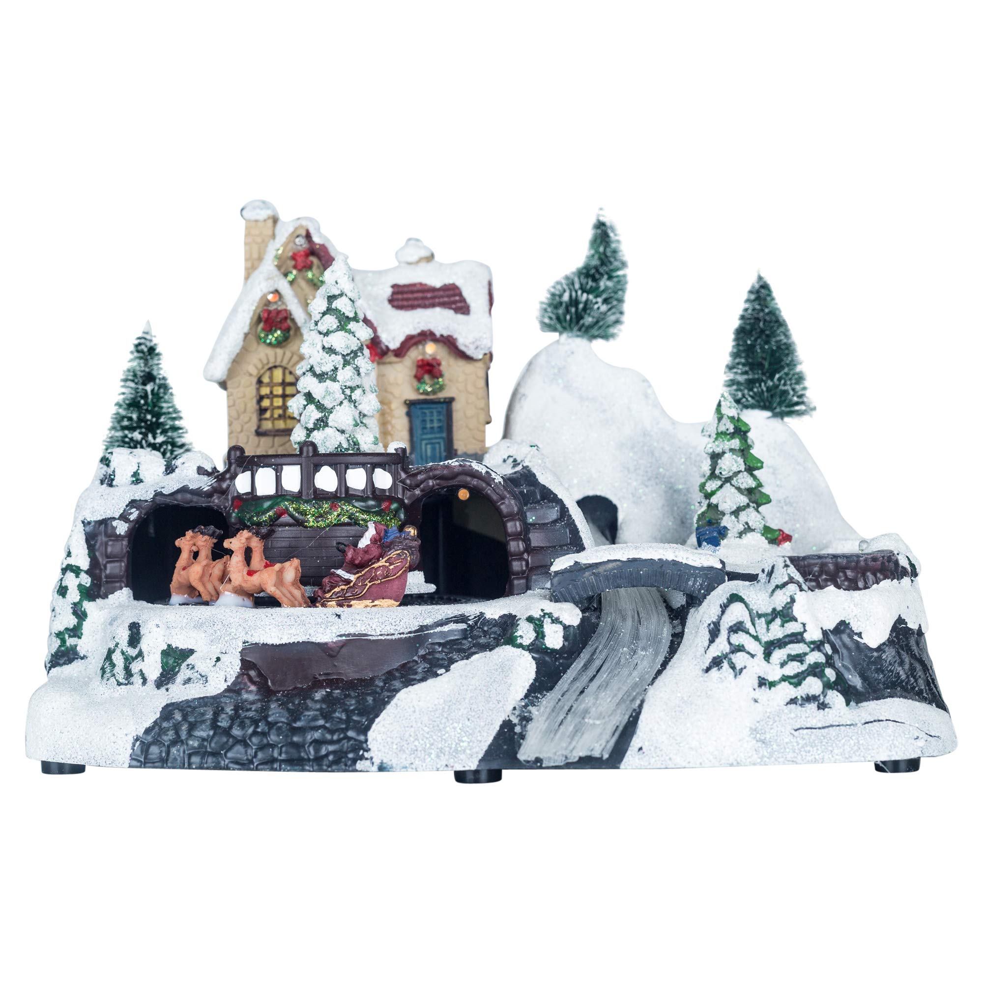 Urbnliving Multicolor Multi Color Led Christmas Illuminated Village Scene With Moving Train And Light Up River Size 4