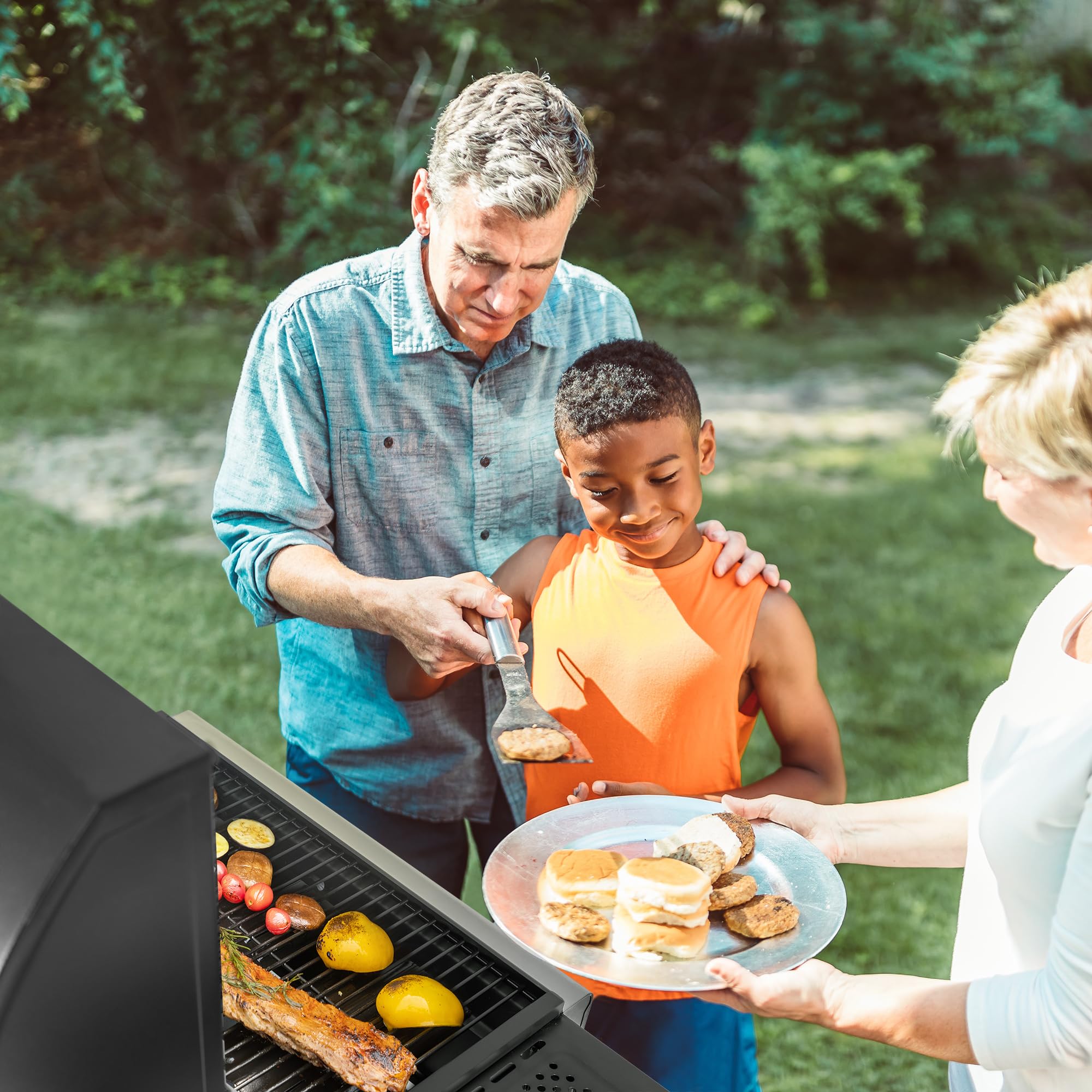 Royal Gourmet Barbecue Gaz sur Chariot, 3 Brûleurs BBQ Gaz avec Capot, Puissance 9kW Propane, 2 Grilles en Émaillée, 2 Table Latérales, Thermomètre Intégré, Adapté pour Jardin et Camping
