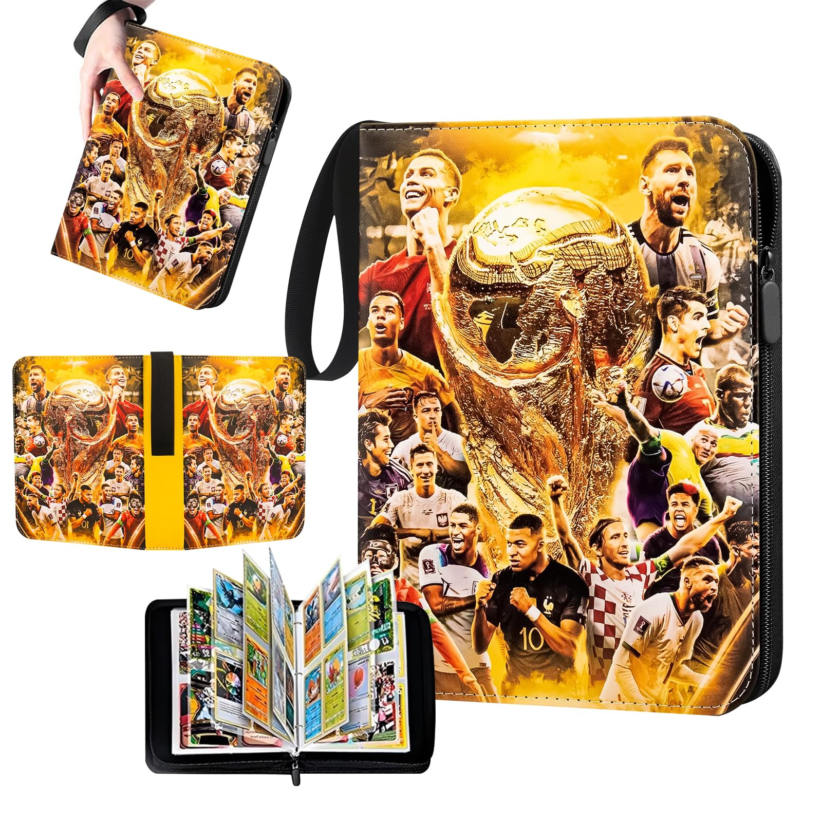 Puniama Football Card Binder, Football Card Holder Book, 50 Page 400 Pockets Football Cards with Zipper and Handle Strap