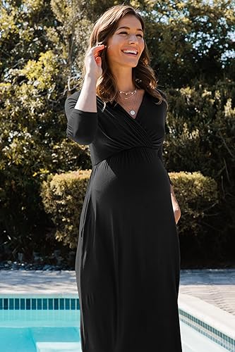 Vista 3 de LaClef Vestido de maternidad fruncido con bolsillo para mujer