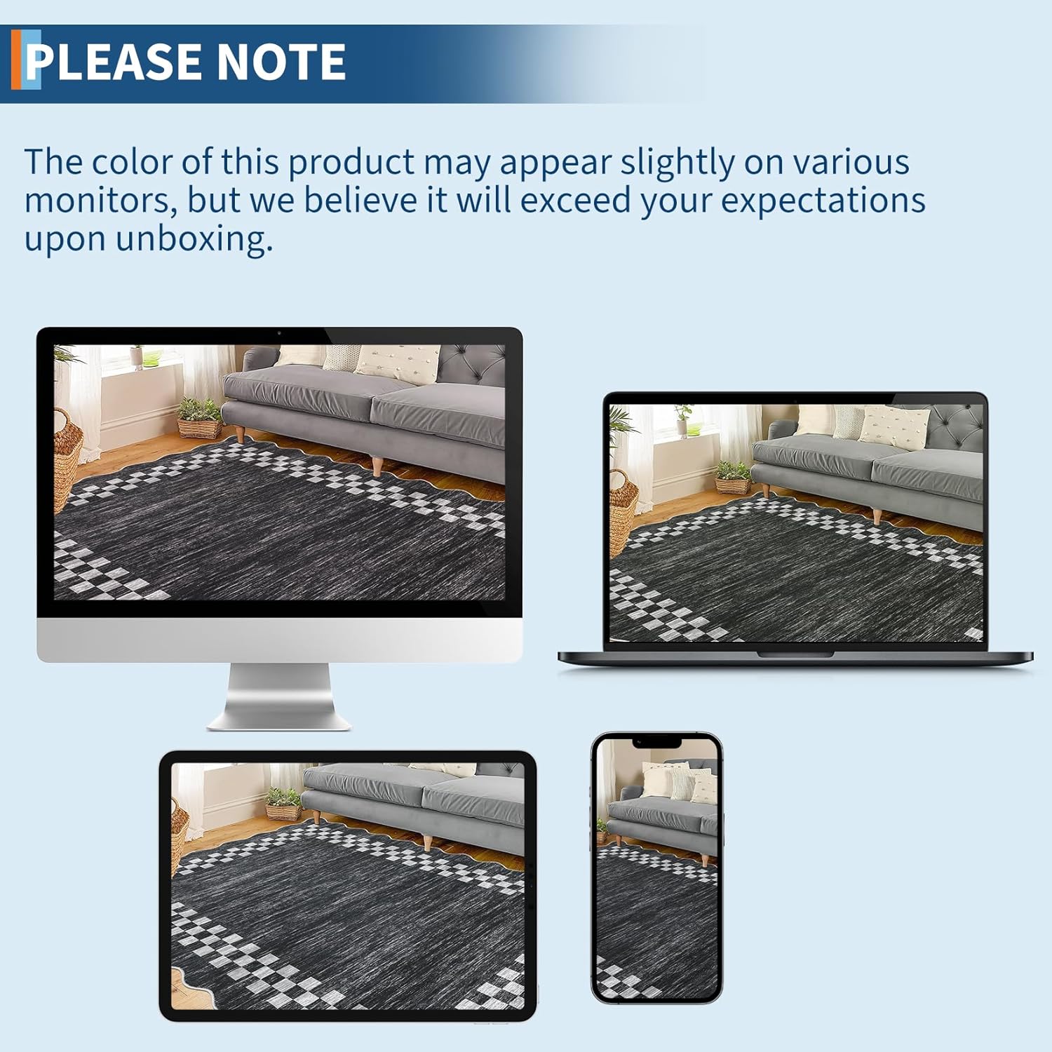 Garvee Scalloped Area Rug for Living Room 4x6 Machine Washable Non Slip Scalloped Rug Low Pile Neutral Soft Carpet Geometric Bordered Stain-Resistant for Bedroom Nursery Office Playroom, Grey