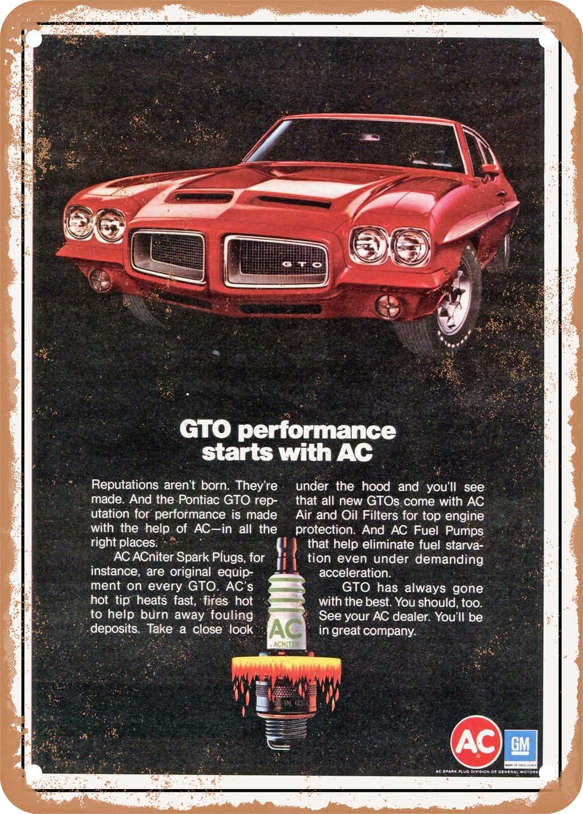 Miaomansenstore Metal Sign - 1972 Gto Performance Starts With Ac Vintage Ad Home Decor