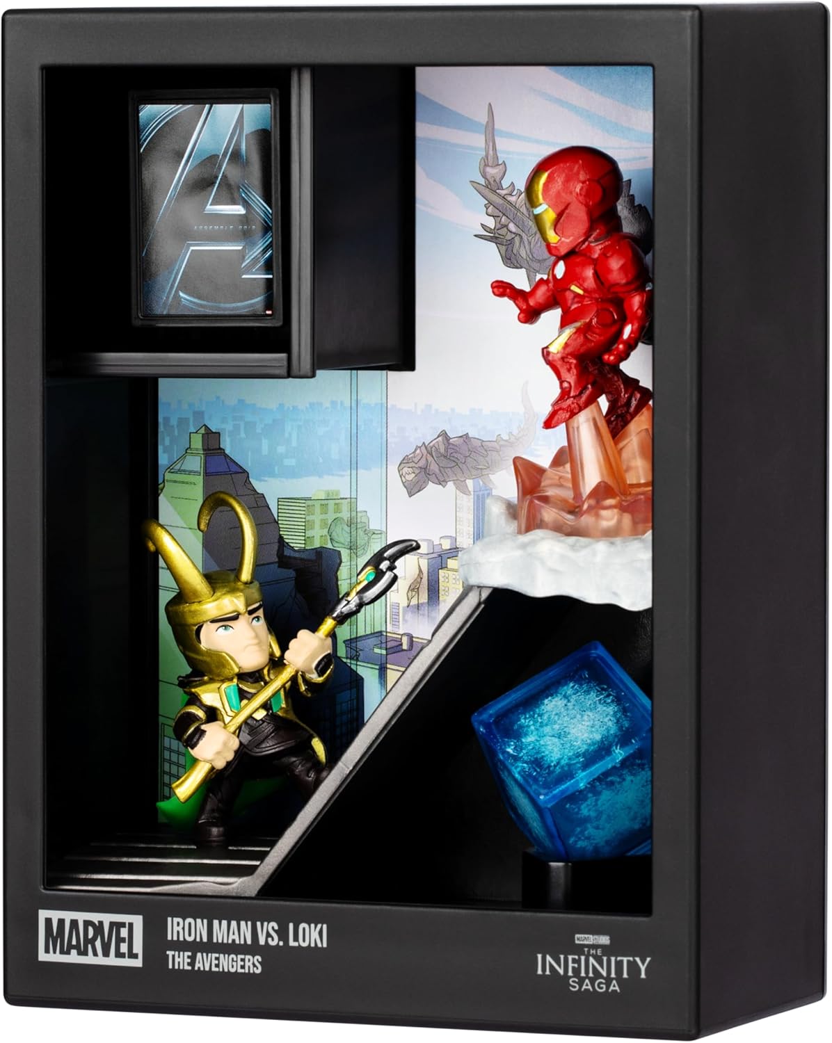 FANDROP MV04-Mavel Studios' The Avengers - Iron Man VS. Loki, FANDROP Combines an Epic Diorama, Artifacts & Scene Marker Creating A Display to Enhance Any Marvel Collection, 4 to Collect
