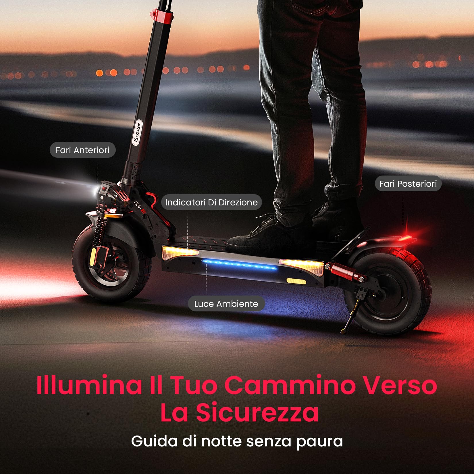 iScooter iX4 Monopattino Elettrico Adulto, Batteria da 15AH, Autonomia Massima di 50 KM, 10" Monopattino Elettrico Pieghevole, App, Carico 150 KG, Manubrio Regolabile, Sospensione Quadrupla