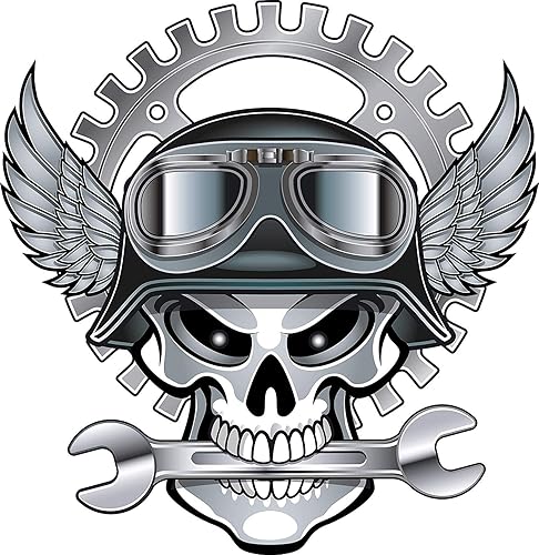 Calcomanía de vinilo simple con calavera plateada con casco de motocicleta y gafas, icono de dibujos animados, camión, parachoques de coche, 5
