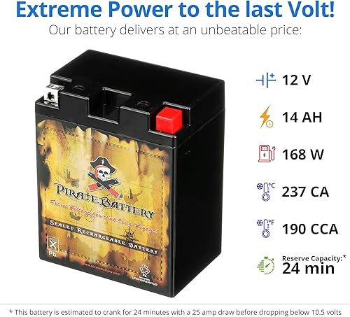 Miniatura 52 de Pirate Battery YTX7A-BS 12V 90 CCA AGM - Batería de 6 Ah sin mantenimiento para ATV, scooter, motocross, ciclomotor, terminal de tuerca y perno T3