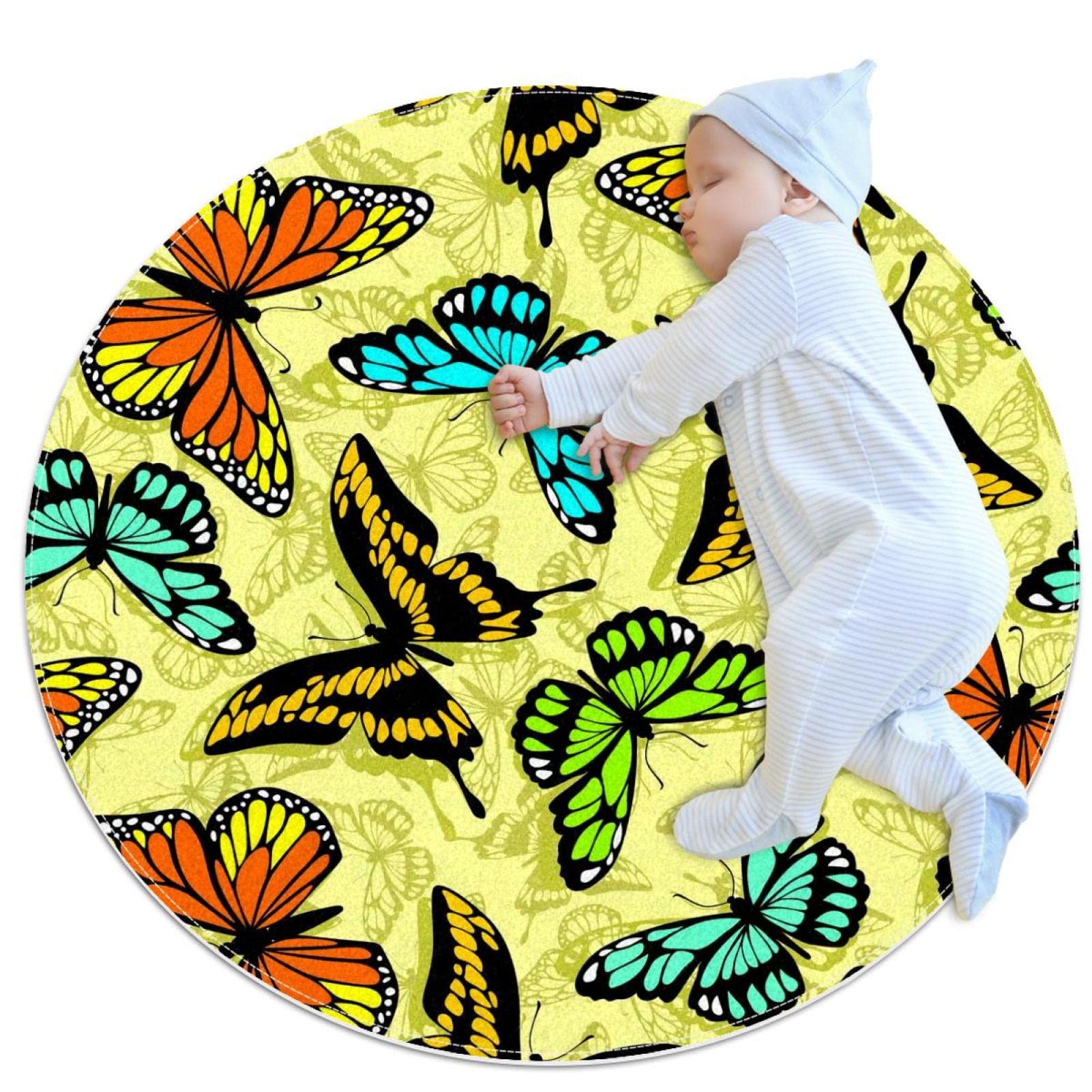 Alfombra infantil redonda de mariposas para proteger el suelo frío en la zona de juego