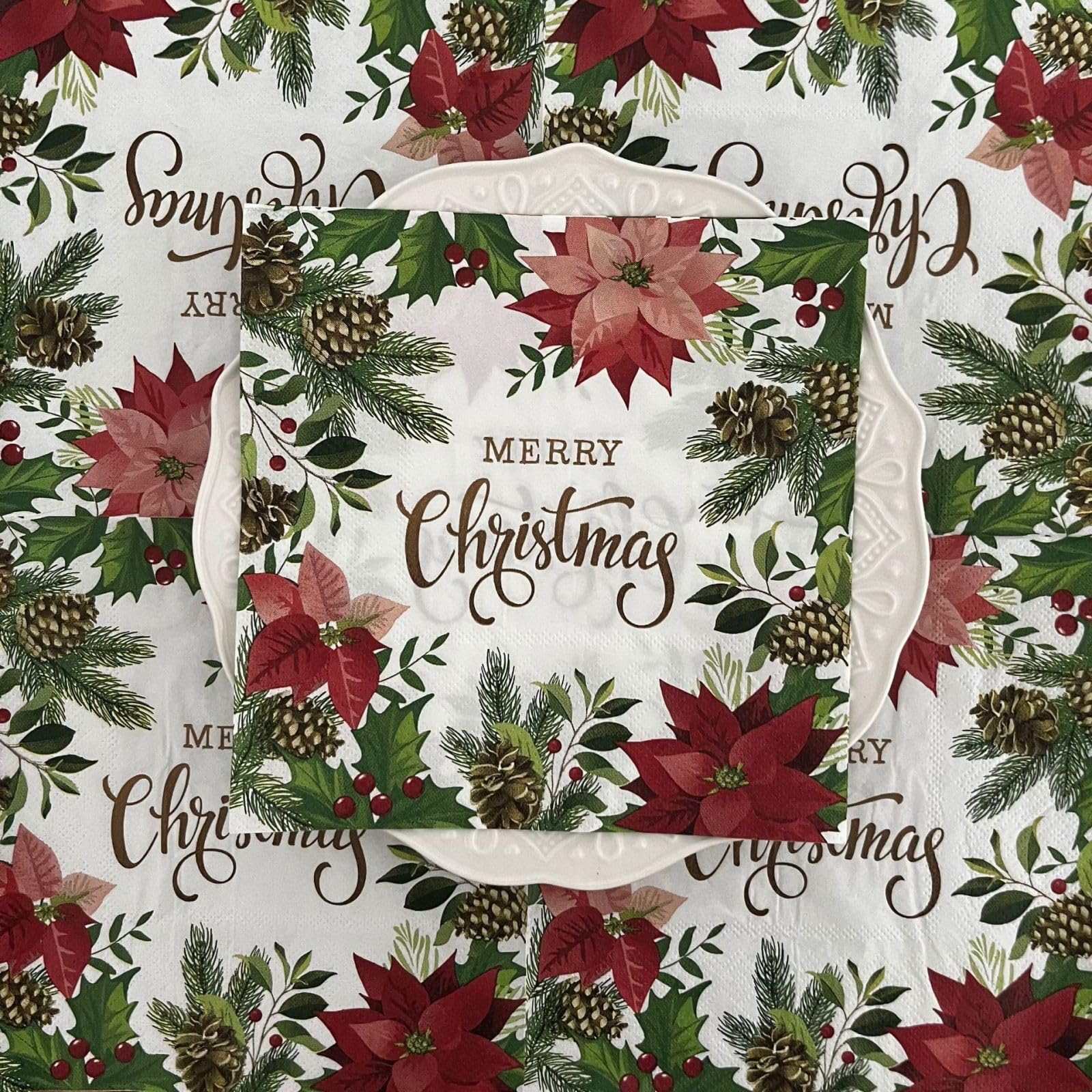 Tovaglioli di Carta Fiori Di Natale Foglia Carta Igienica Spessore Tovaglioli di Carta Decorati Compleanno Decorazione da Tavola Usa E Getta per Matrimoni Feste 30 Packs(33x33cm)
