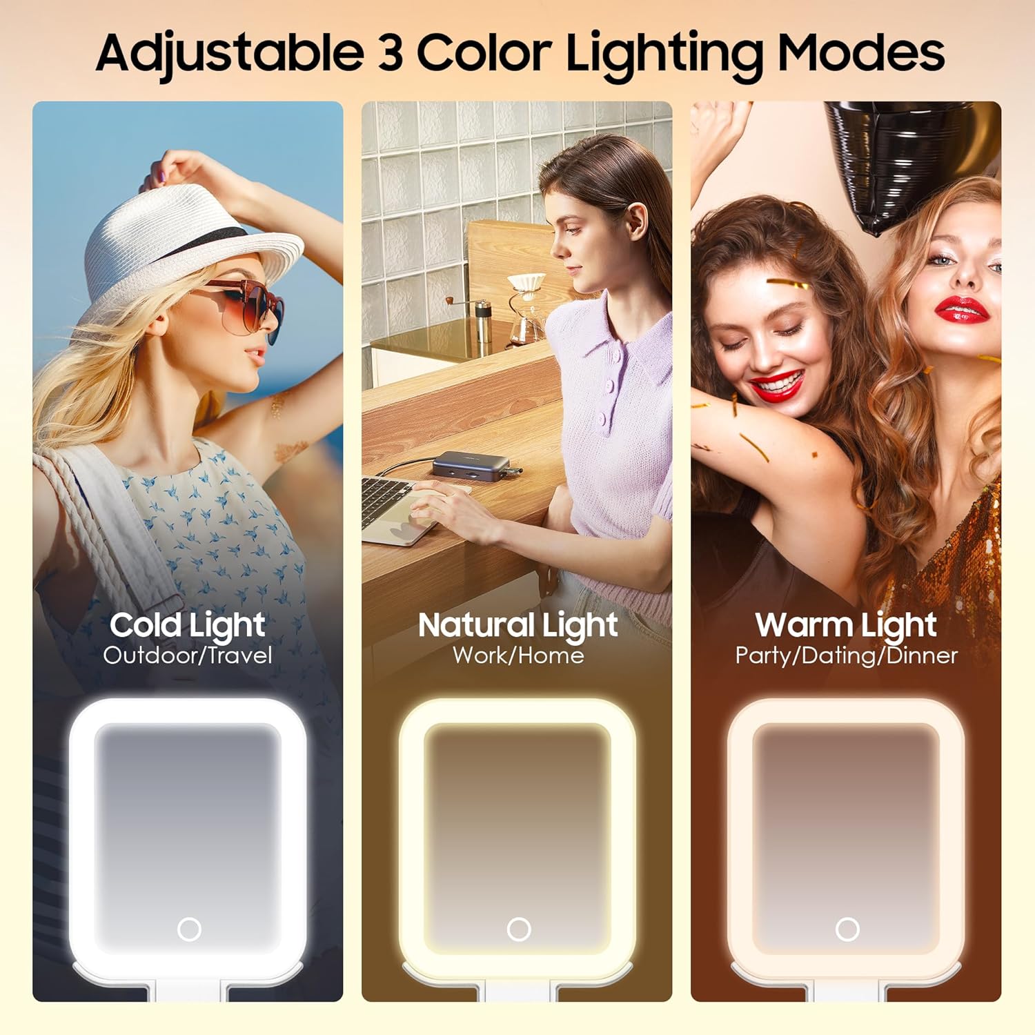 Magnifying Travel Makeup Mirror with Lights, Double-Sided 1X/30X Magnifying Mirror, 3 Color Lighting & Brightness Adjustable, Portable &Foldable Handheld Mirror with Lights(10" L x 5" W) - Image 4