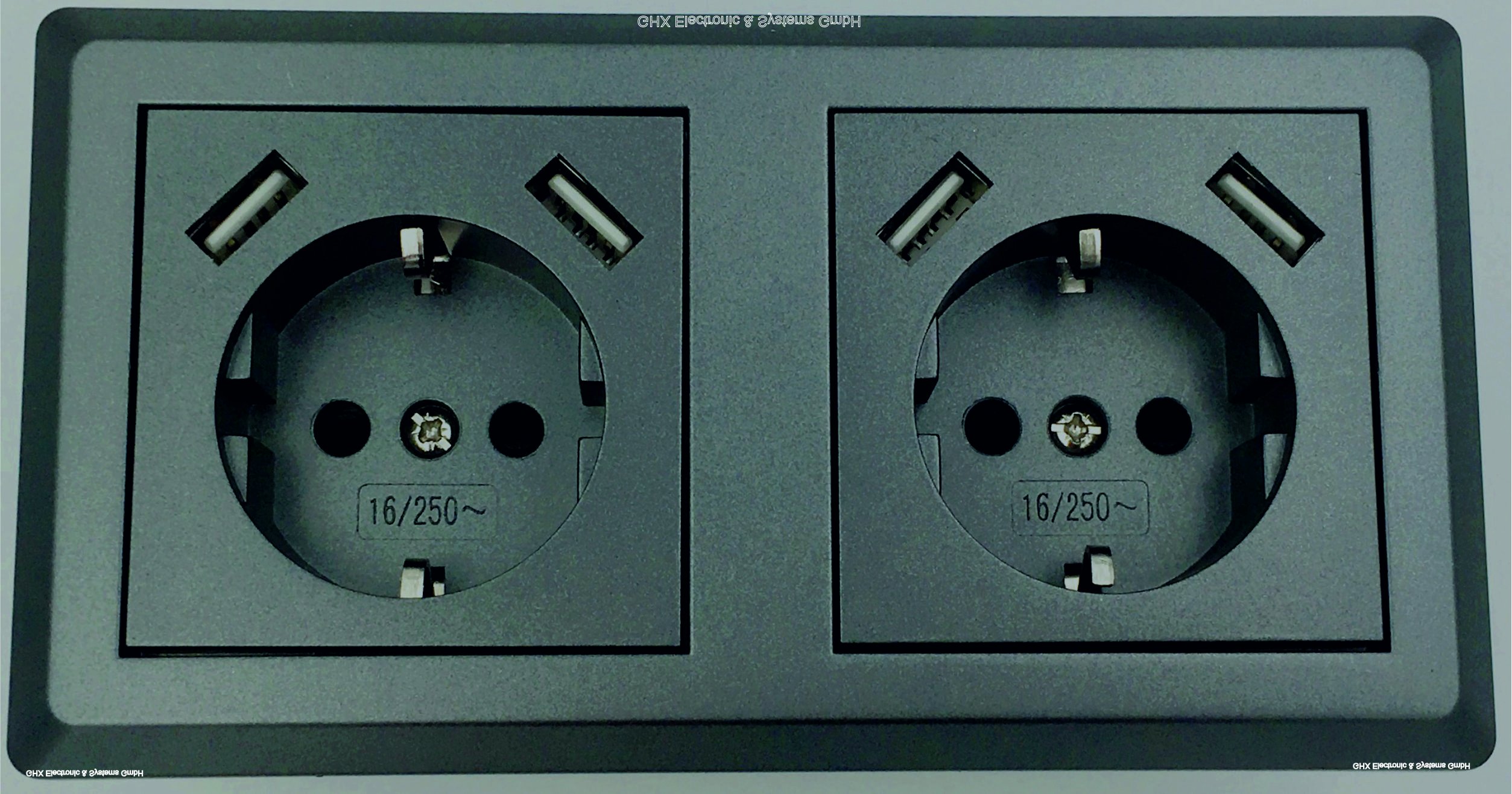 Schuko podwójne gniazdo wtykowe z 2 gniazdami USB (maks. 2800 mA) podobne grafitowe szare, elegancki styl, pasuje do 2-krotnej puszki podtynkowej