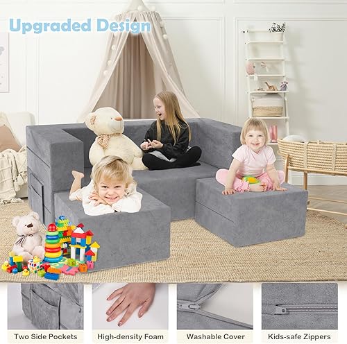 Miniatura 3 de BIERUM Sofá para niños, 6 piezas, sofá infantil para dormitorio, sala de juegos, sofá multifuncional para desarrollar la inteligencia, la