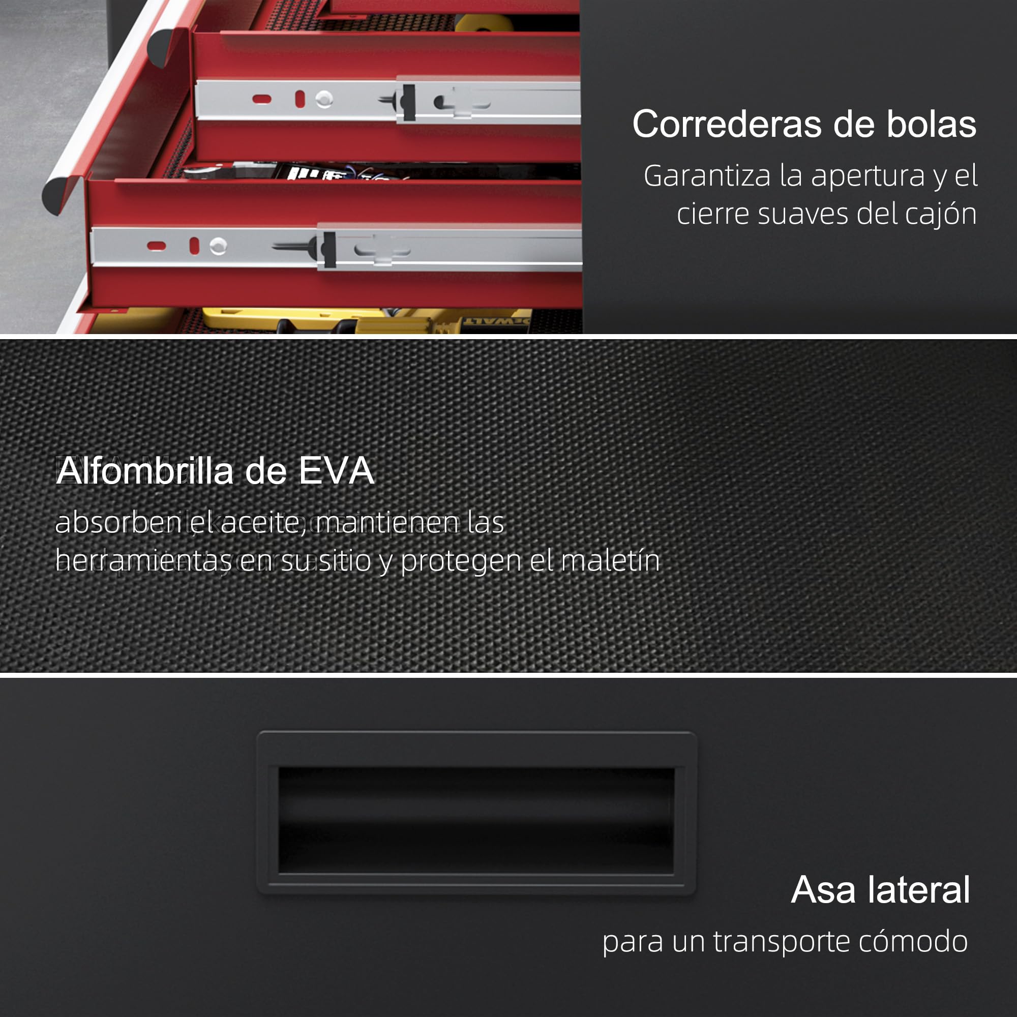 HOMCOM Carro de Herramientas con 5 Cajones y Cerraduras Carro de Taller con Ruedas Caja de Herramientas de Acero con Puerta Extraíble para Taller Garaje Negro y Rojo