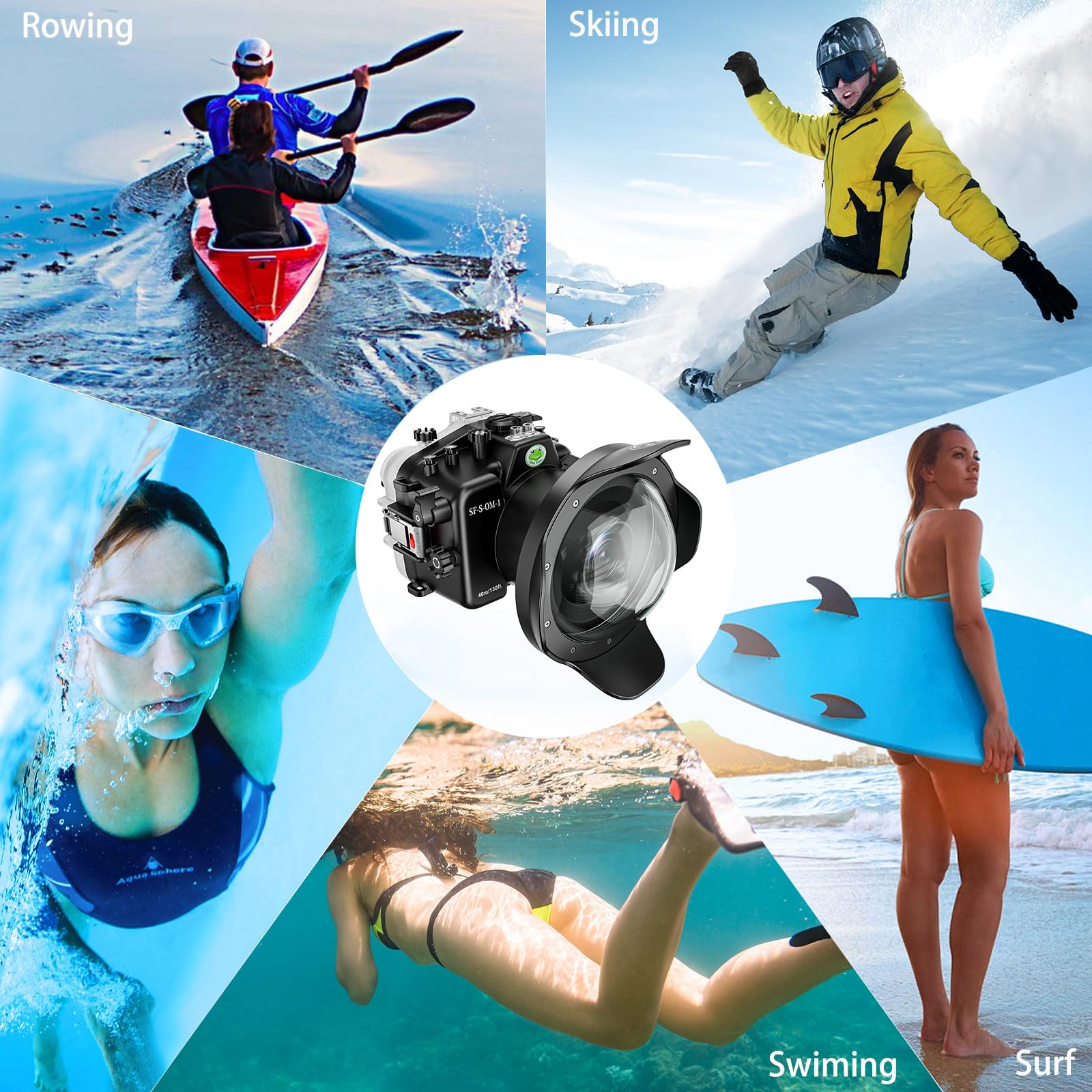 Sea frogs Carcasa de cámara subacuática compatible con Olympus OM-1 para 12-40 mm f2.8 con lente ojo de pez gran angular IPX8 40 m/132 pies de profundidad máxima de buceo impermeable para buceo, surf,