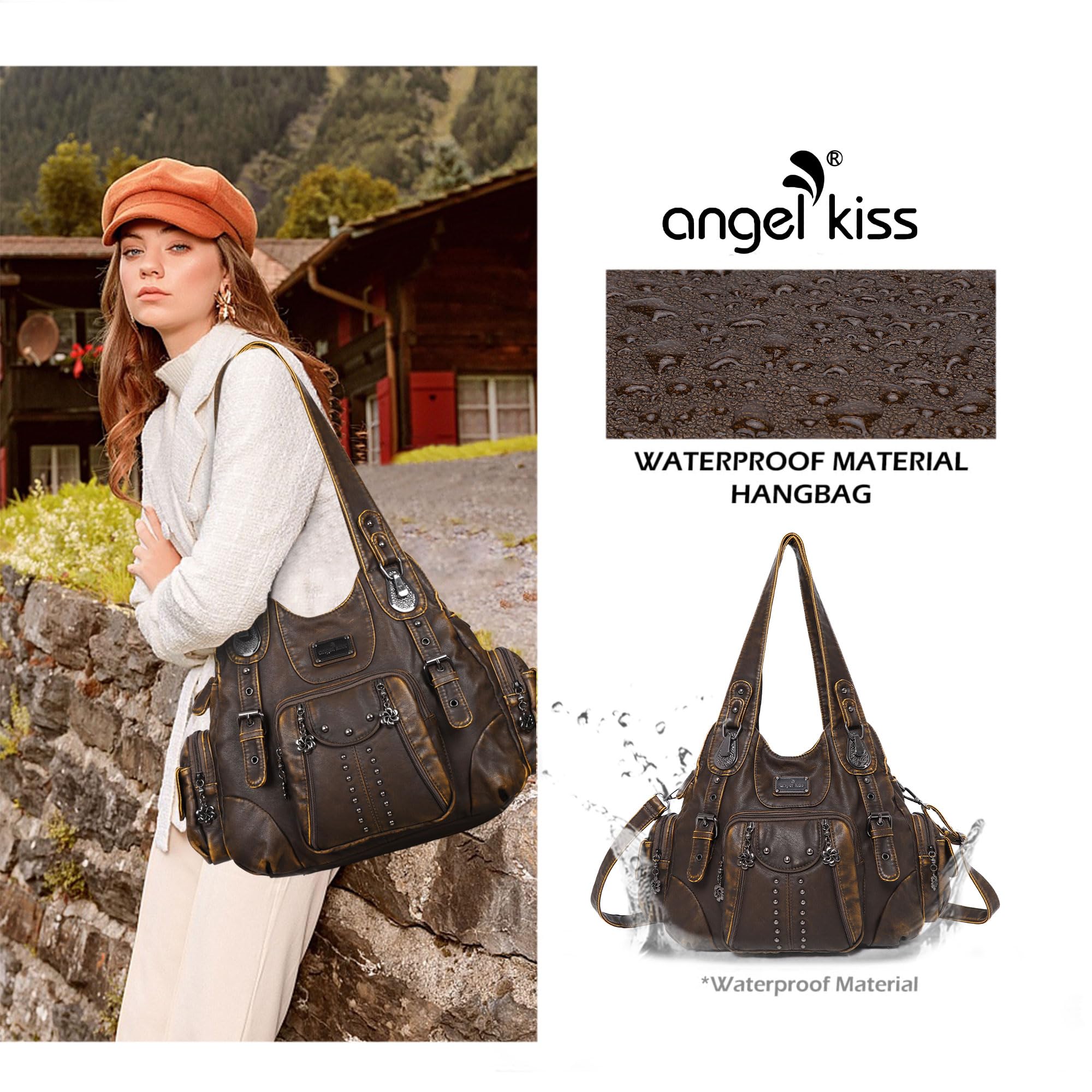 Angel Kiss Umhängetasche, Damen-Shopping-Umhängetasche, Damen-Einkaufstasche mit Rivet-Design, Damen-Einkaufstasche mit abnehmbarem Schultergurt