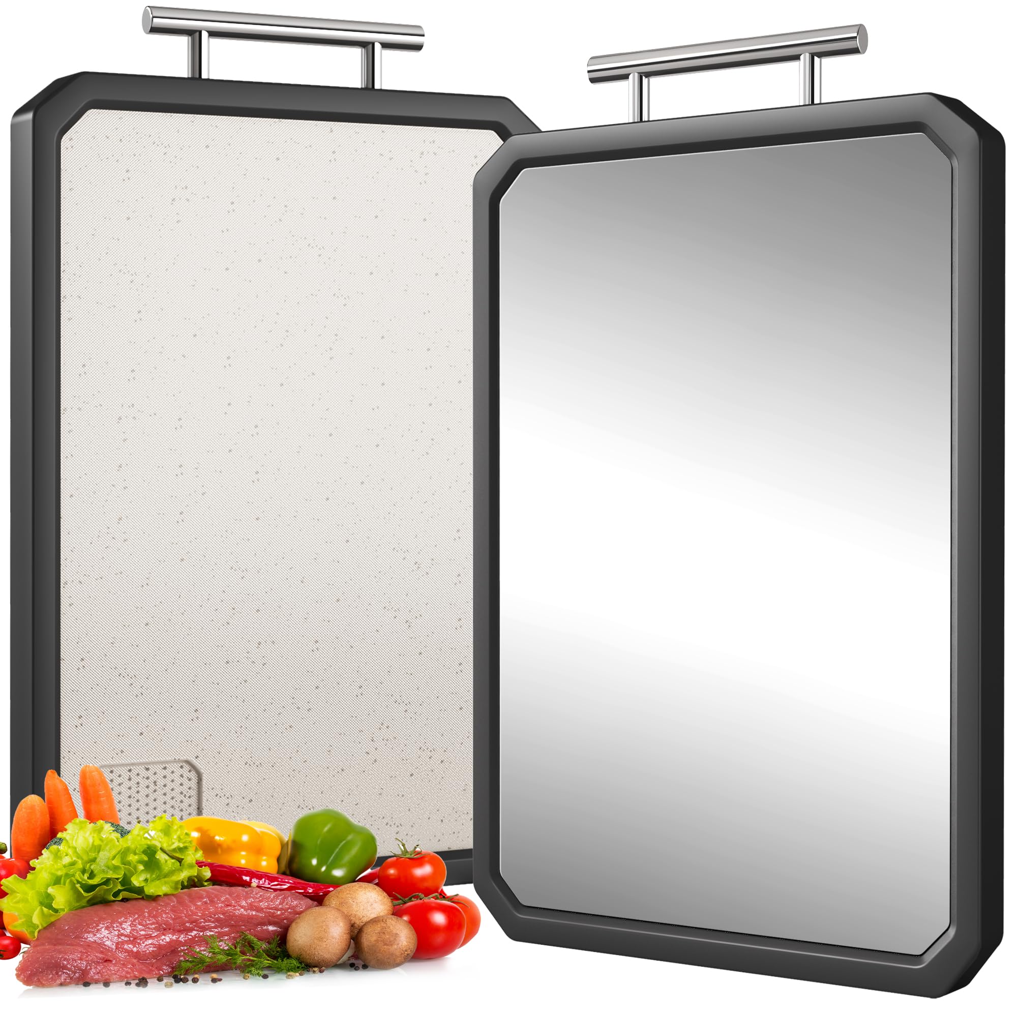 Double Sided GR1 Titanium& Wheat Straw Cutting Board, Large 16”×12” Non Toxic Chopping Board for Kitchen, Separately Handle Meat and Vegetables, Dishwasher Safe