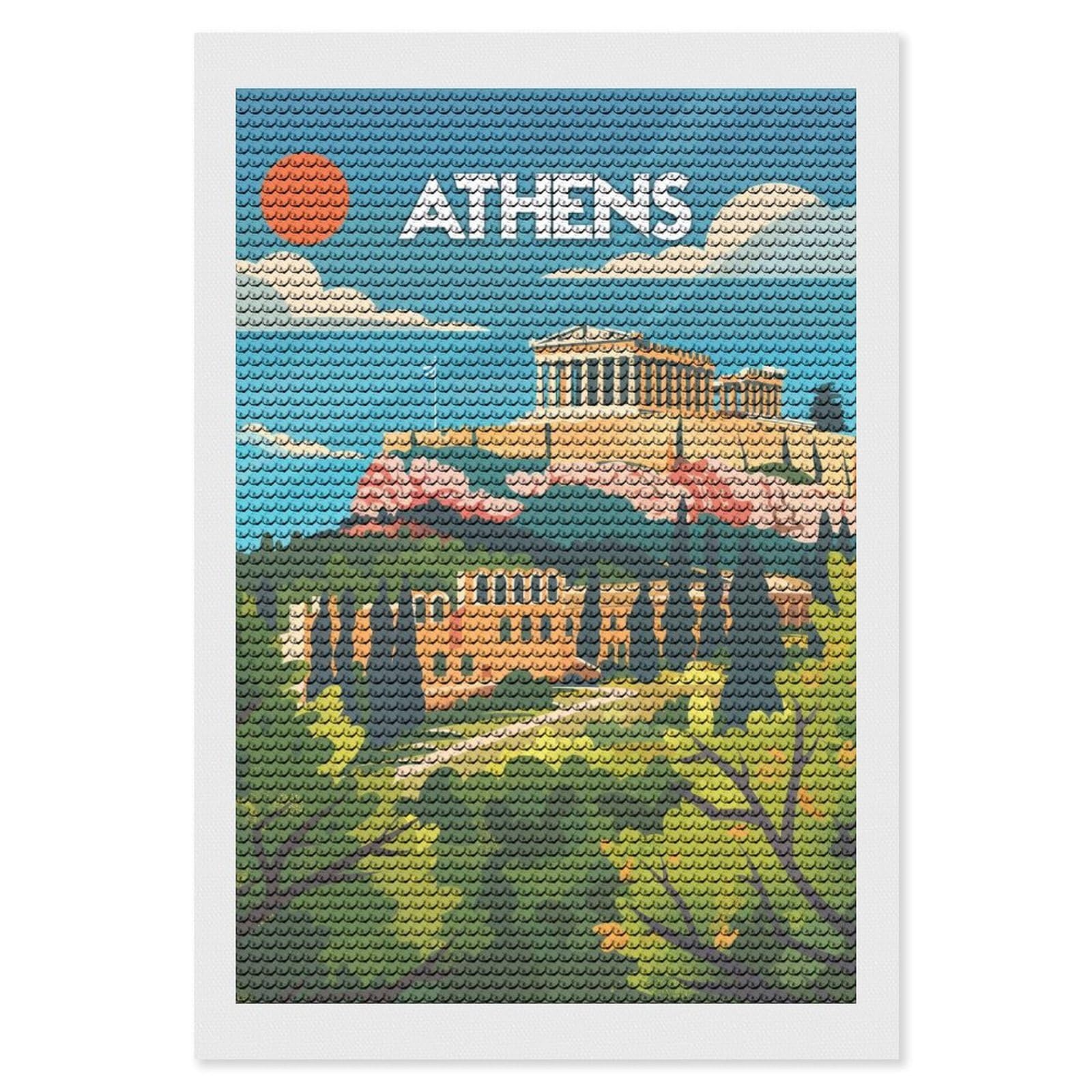 Junmoney Athens Acropolis View Diamond Art Canvas 8"x12", for Creative Relaxation, Simple to Start, Aesthetic Room Decor, Holiday Gift Idea